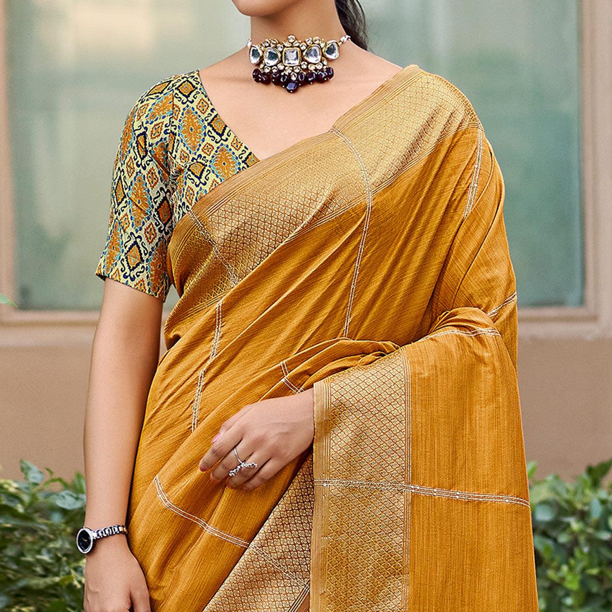 Yellow Festive Wear Sequence Digital Work Silk Saree - Peachmode