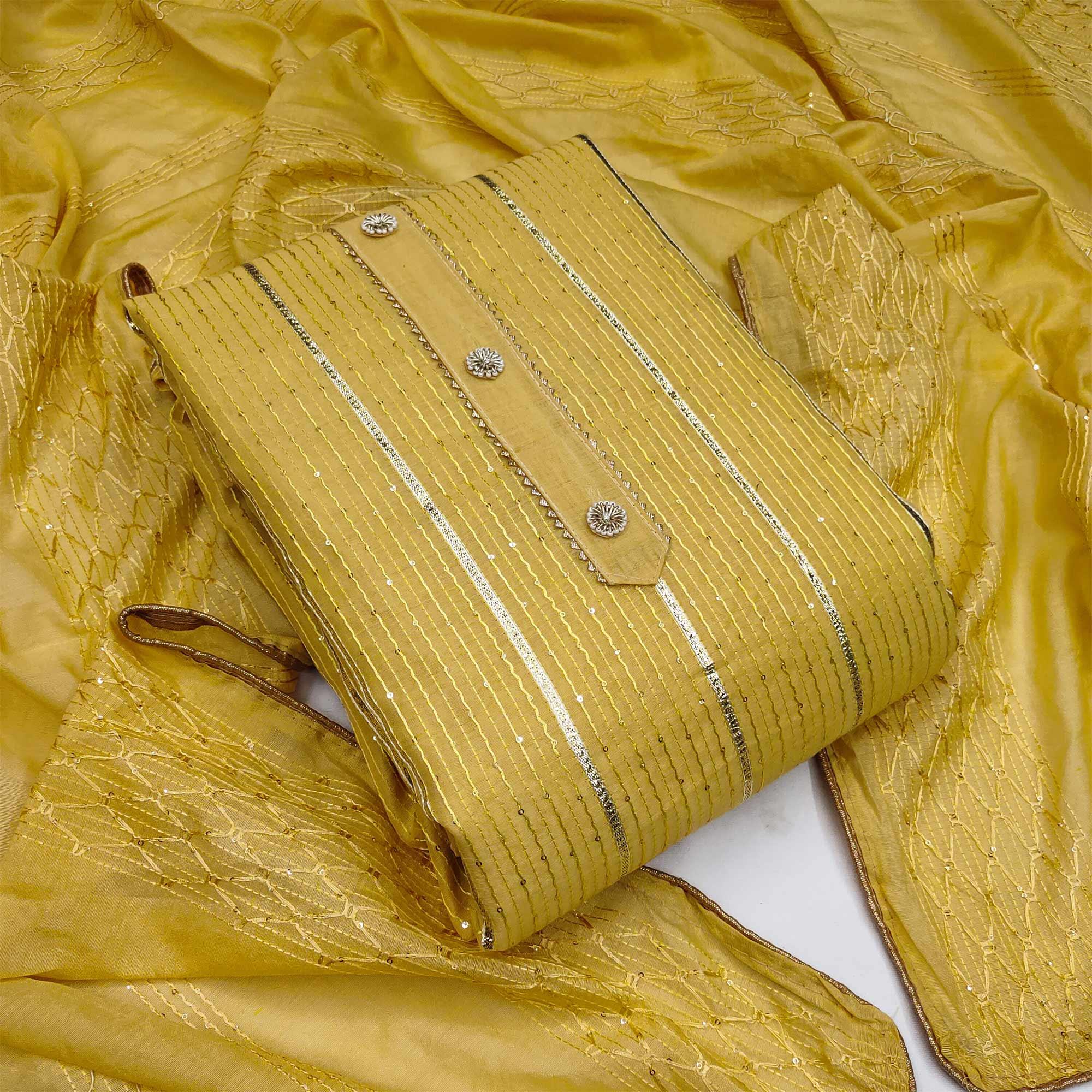 Yellow Festive Wear Sequence Embroidered Modal Dress Material - Peachmode