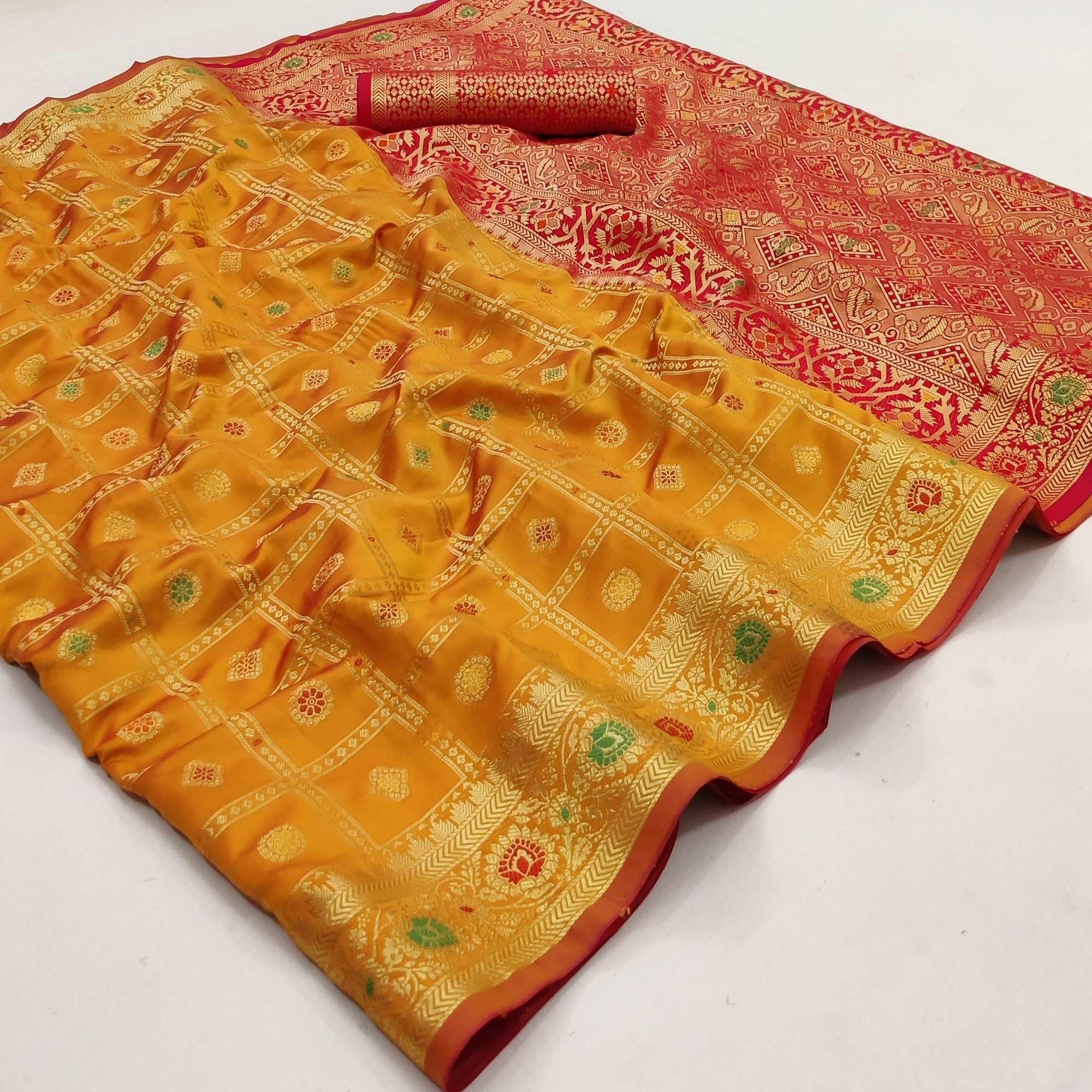Yellow Festive Wear Weaving Silk Saree - Peachmode