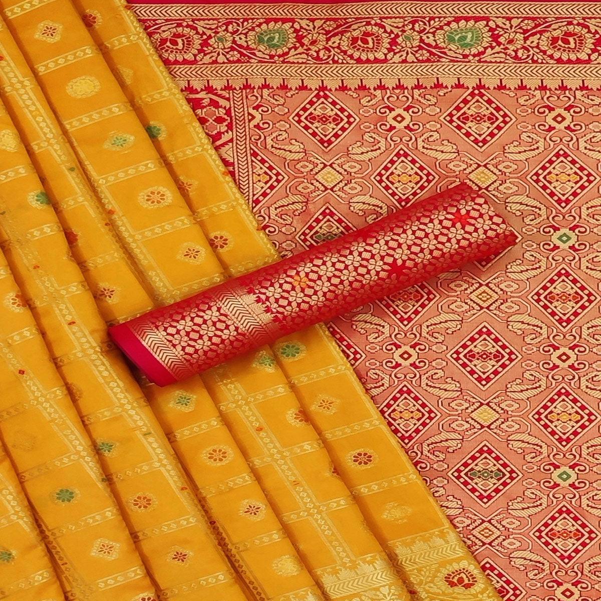 Yellow Festive Wear Weaving Silk Saree - Peachmode
