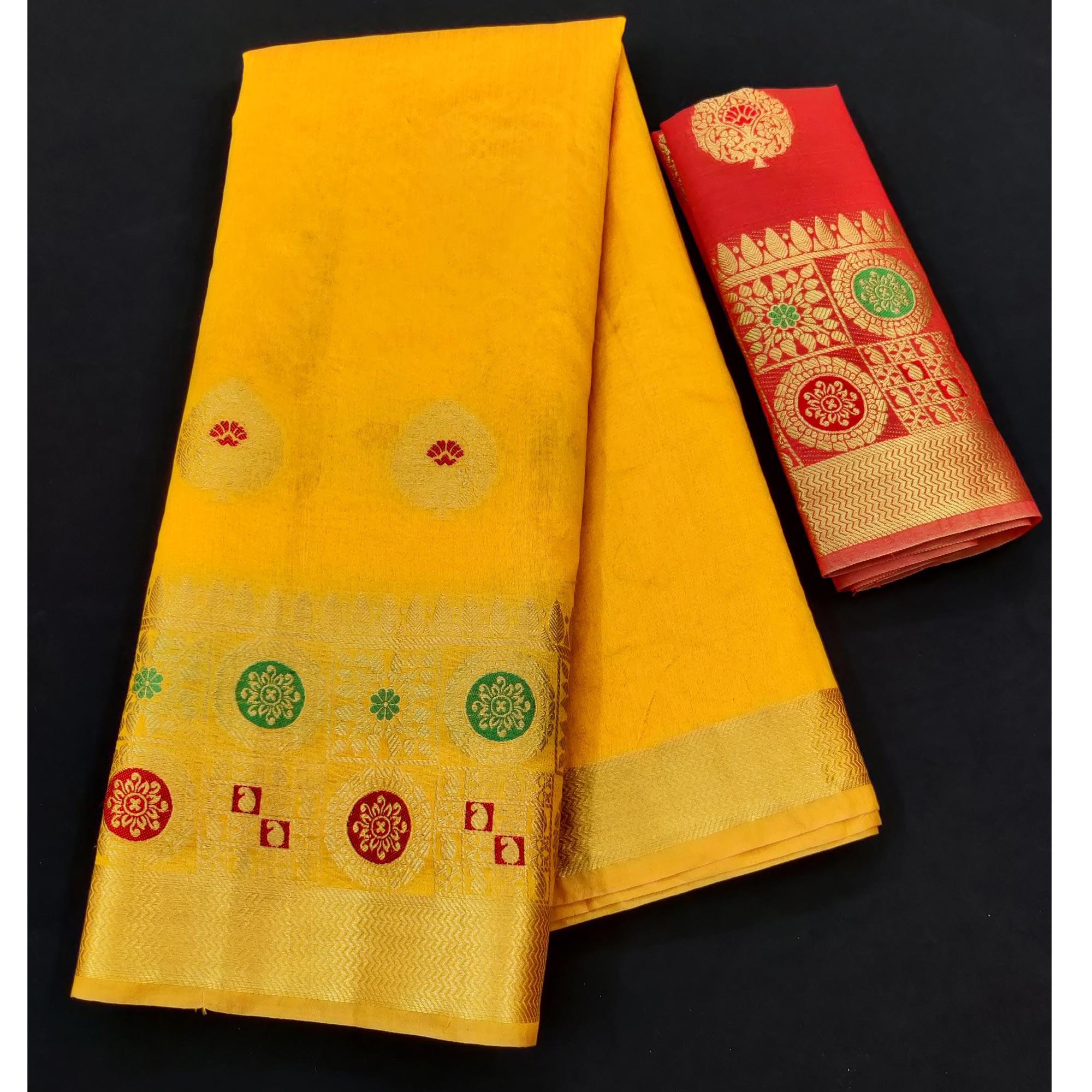 Yellow Festive Wear Woven Banarasi Saree With Butta And Jacquard Border - Peachmode
