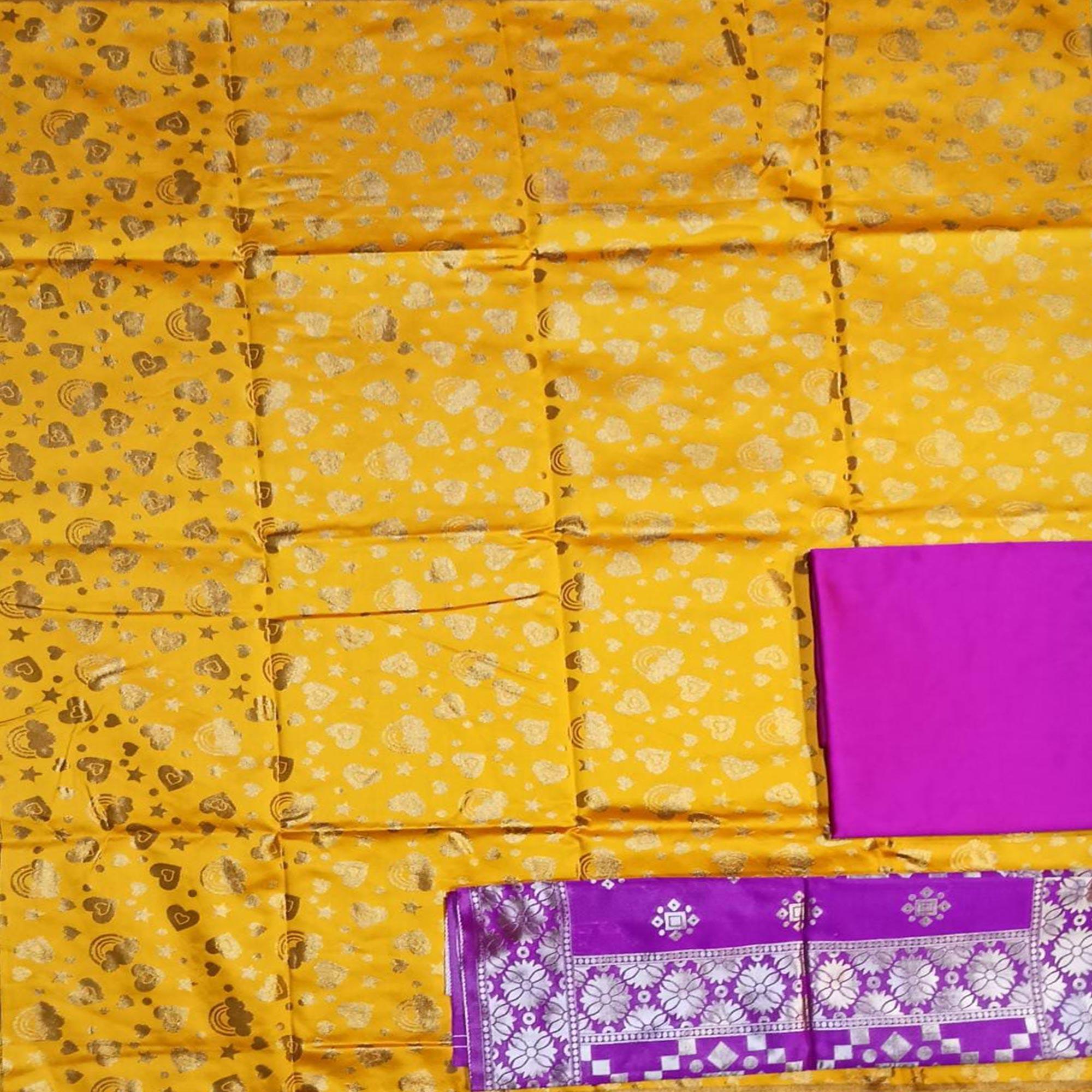 Yellow Festive Wear Woven Banarasi Silk Dress Material - Peachmode