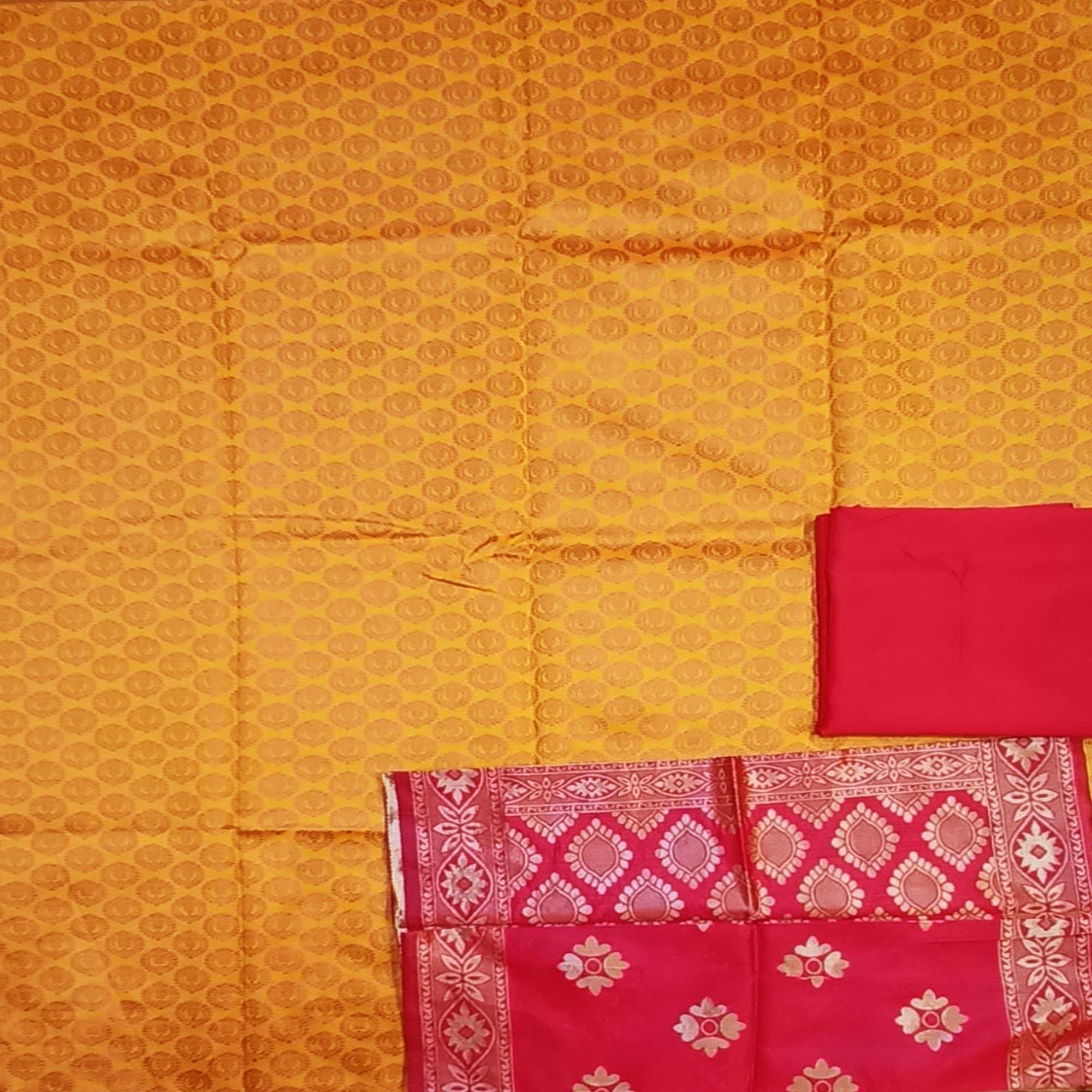Yellow Festive Wear Woven Banarasi Silk Dress Material - Peachmode