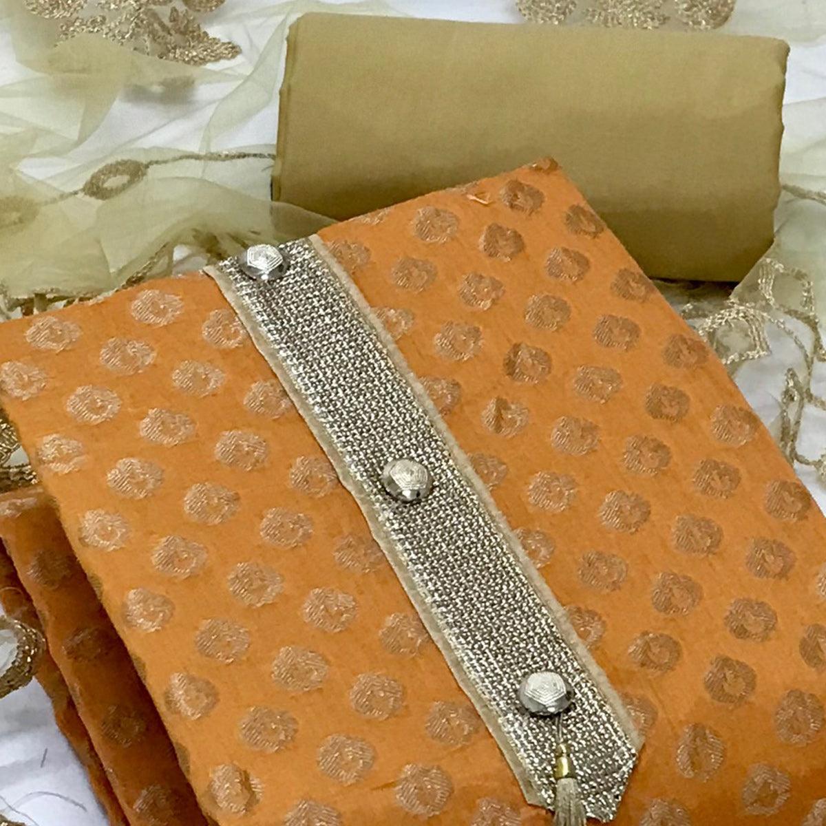 Yellow Festive Wear Woven Banarasi Silk Dress Material - Peachmode