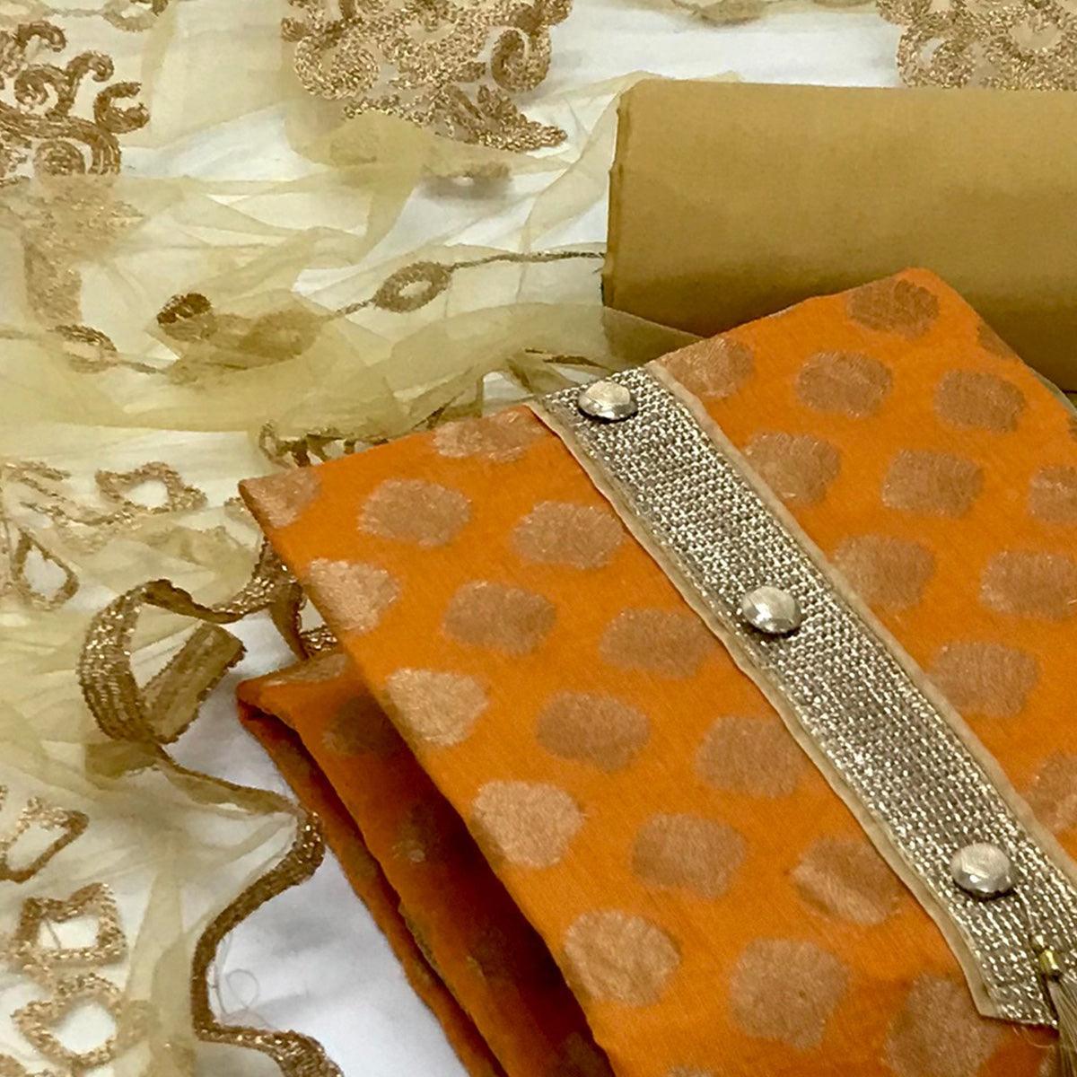 Yellow Festive Wear Woven Banarasi Silk Dress Material - Peachmode