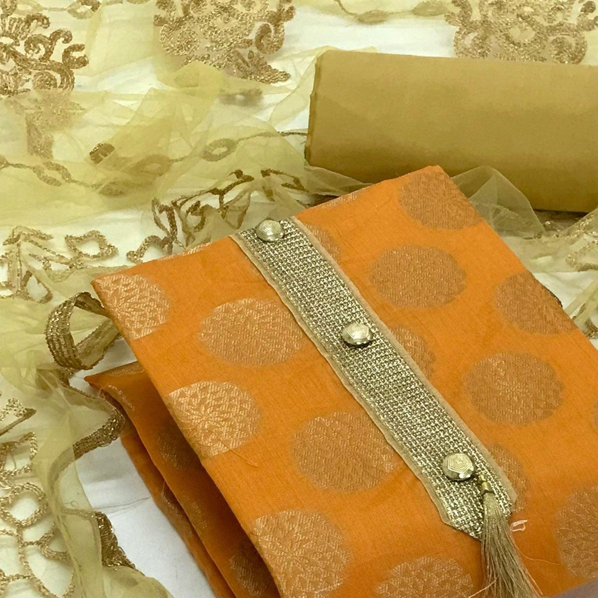 Yellow Festive Wear Woven Banarasi Silk Dress Material - Peachmode