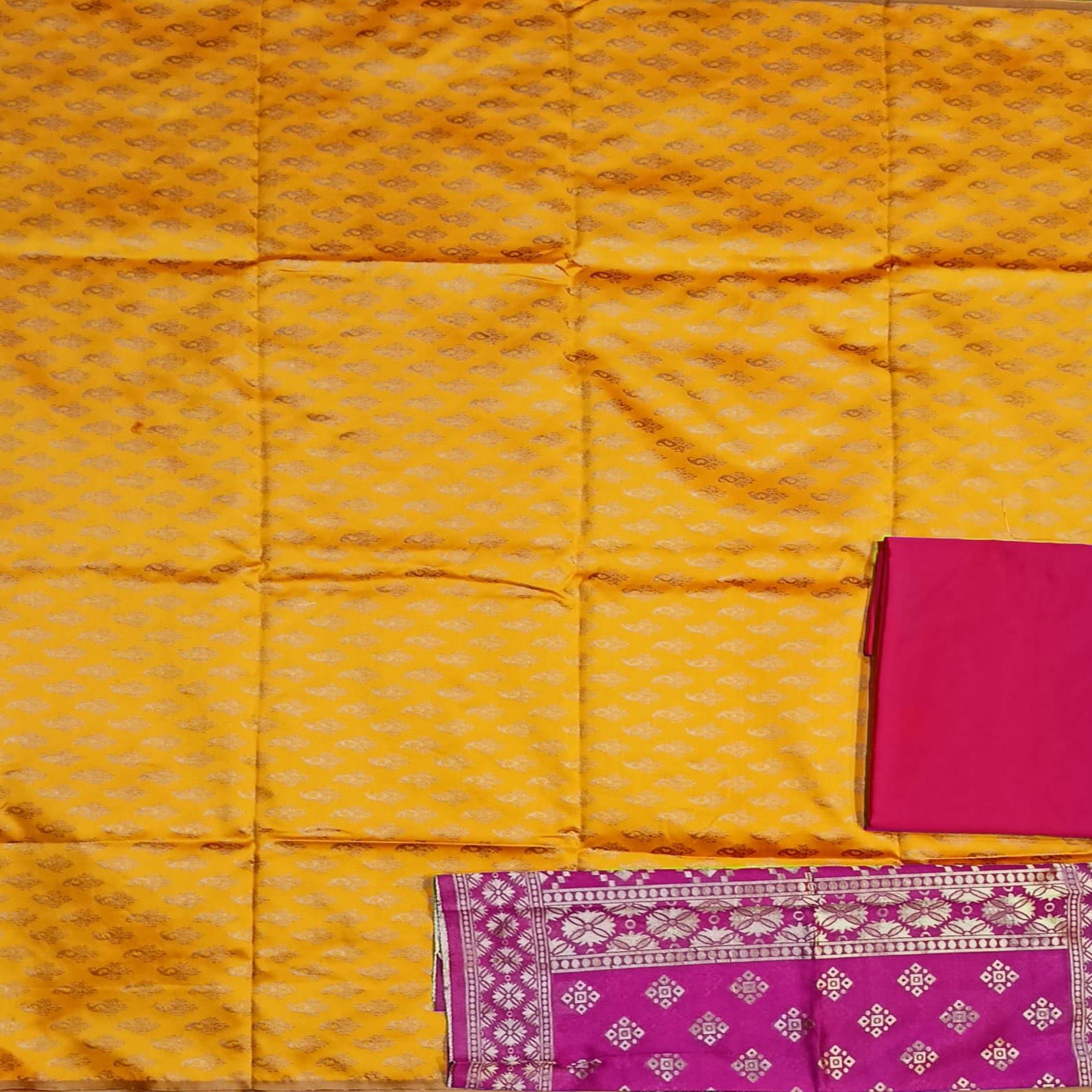 Yellow Festive Wear Woven Banarasi Silk Dress Material - Peachmode