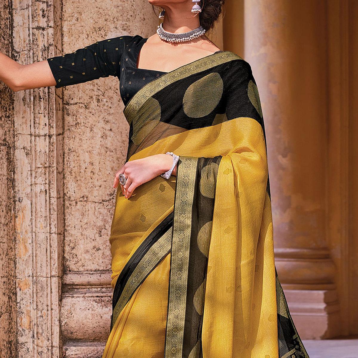 Yellow Festive Wear Woven Brasso Saree - Peachmode