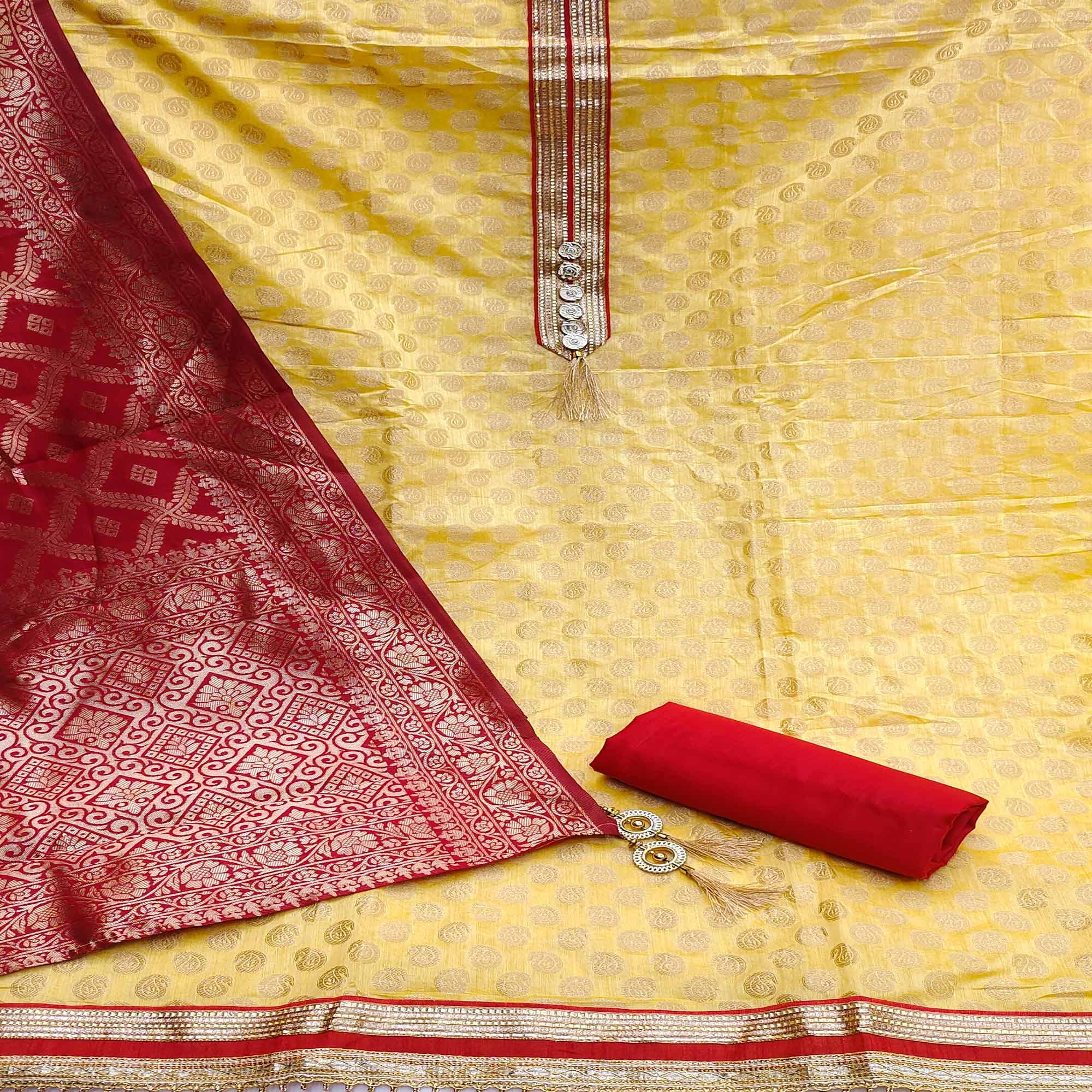 Yellow Festive Wear Woven Chanderi Dress Material - Peachmode