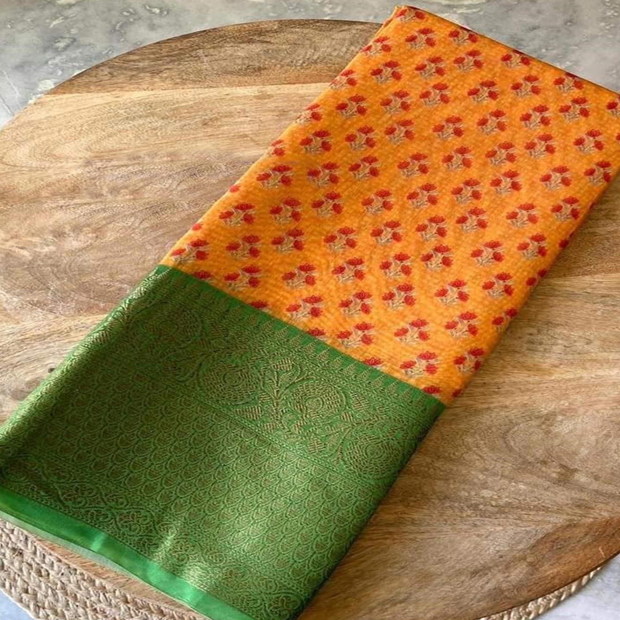 Yellow Festive Wear Woven Chanderi Silk Saree - Peachmode