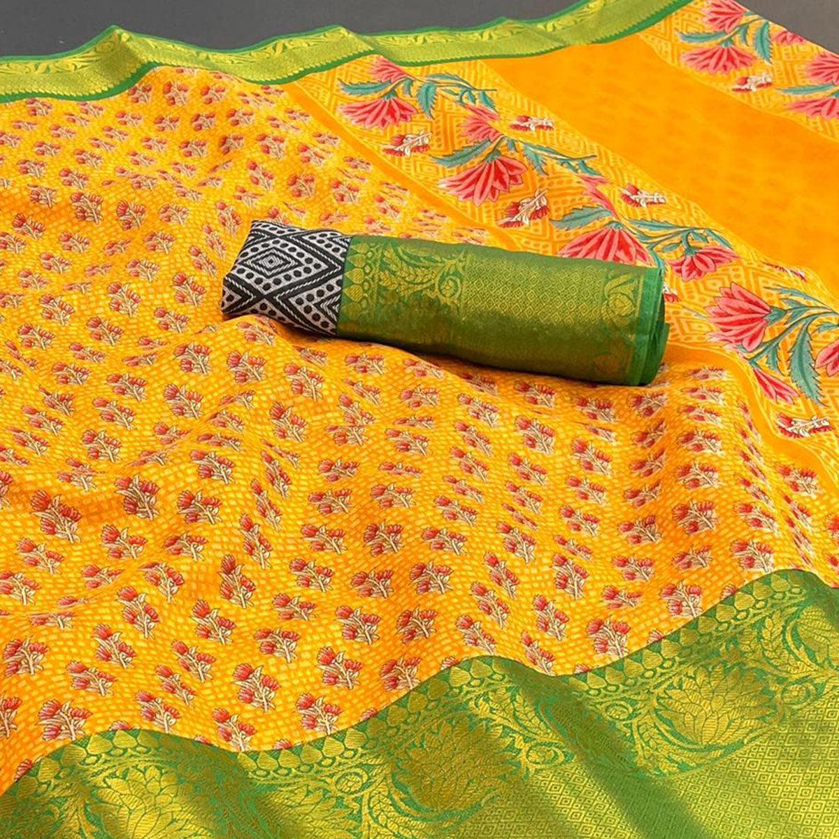 Yellow Festive Wear Woven Chanderi Silk Saree - Peachmode