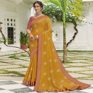 Yellow Festive Wear Woven Chiffon Saree - Peachmode
