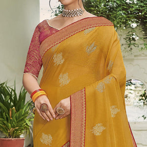 Yellow Festive Wear Woven Chiffon Saree - Peachmode