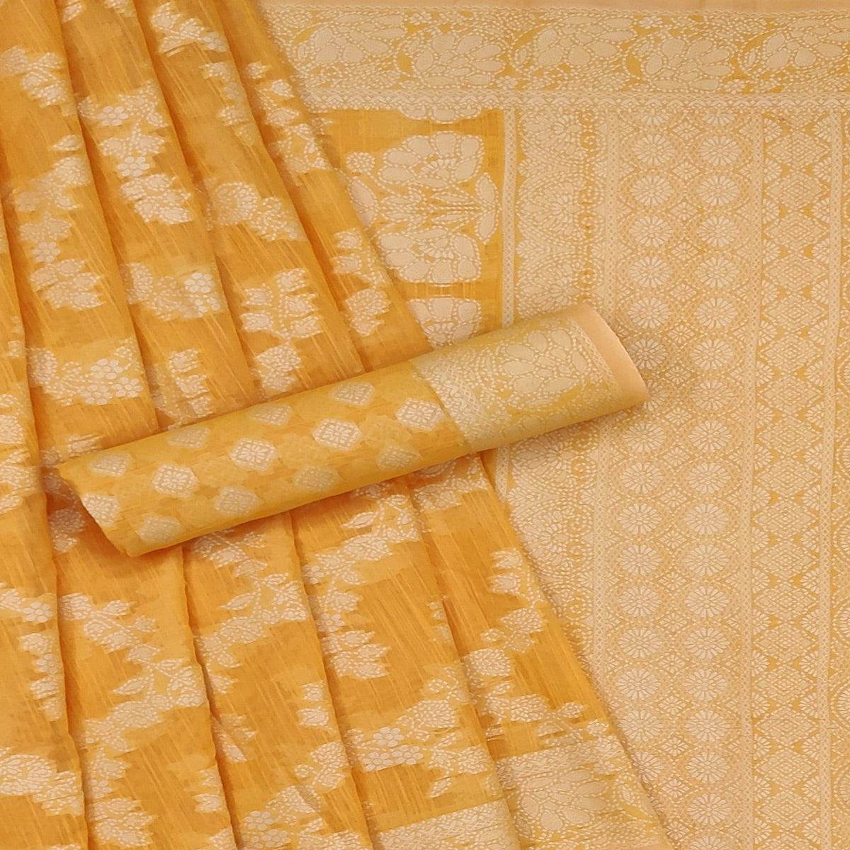 Yellow Festive Wear Woven Cotton Saree - Peachmode