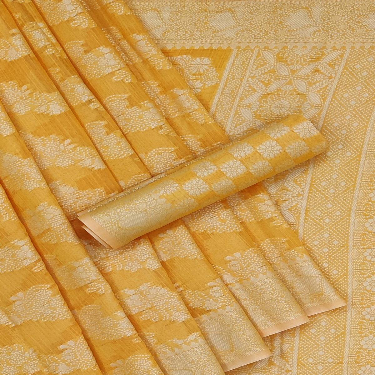 Yellow Festive Wear Woven Cotton Saree - Peachmode