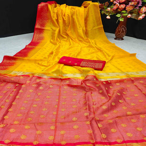 Yellow Festive Wear Woven Cotton Silk Saree - Peachmode