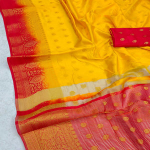 Yellow Festive Wear Woven Cotton Silk Saree - Peachmode