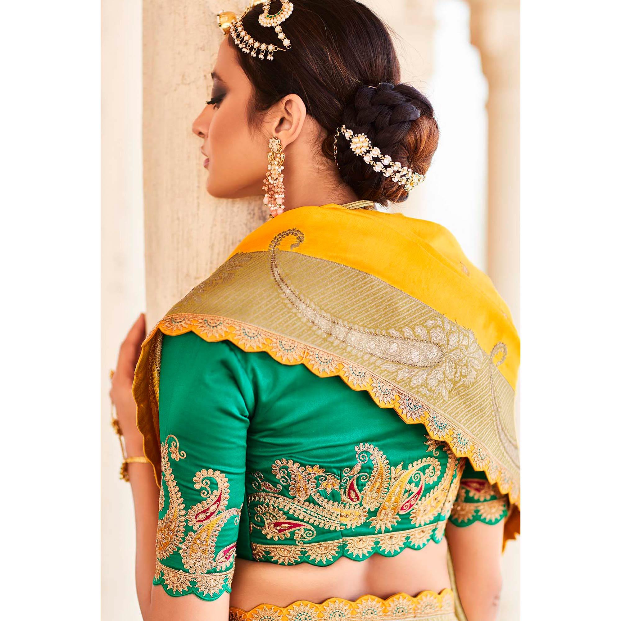 Yellow Festive Wear Woven Dola Silk Saree - Peachmode