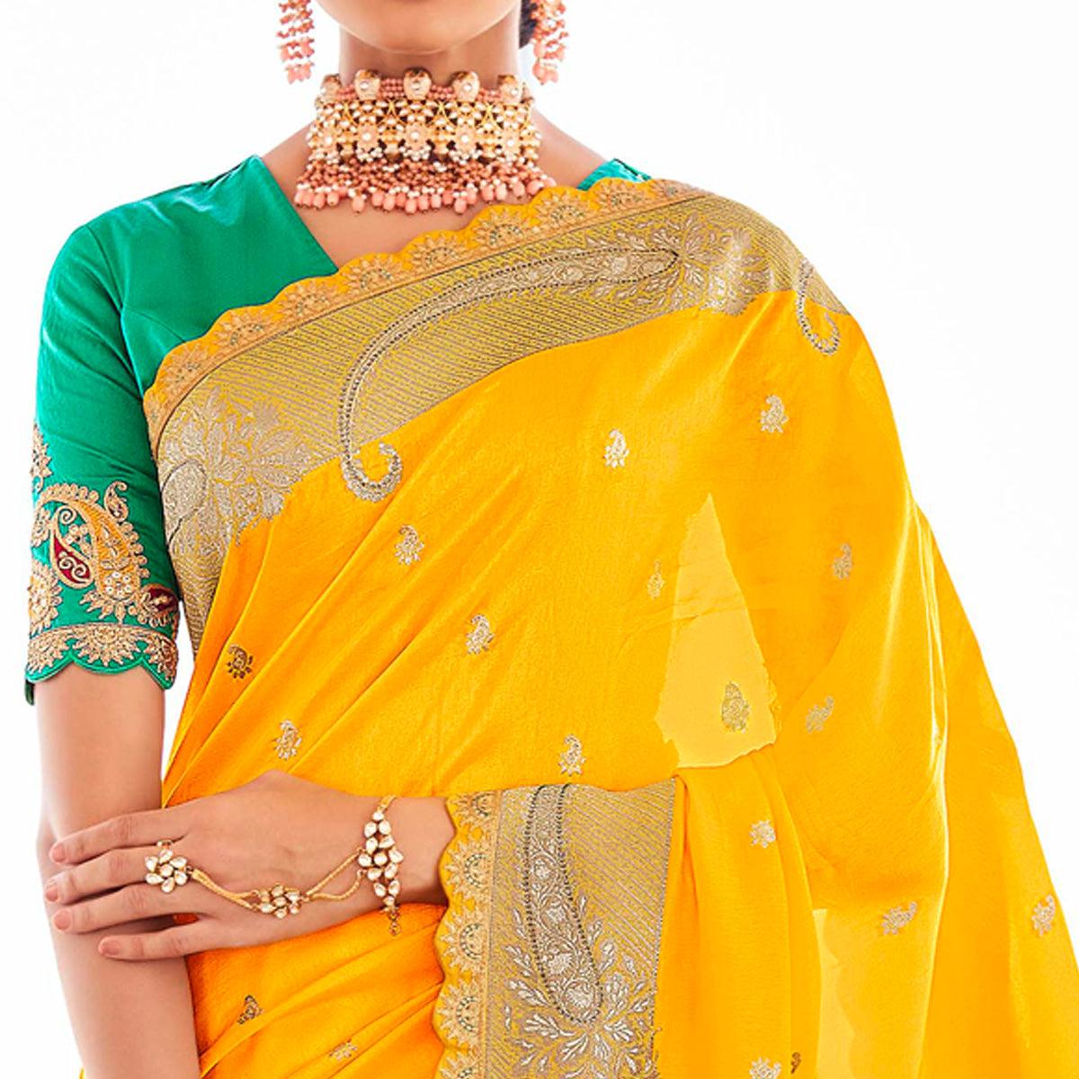 Yellow Festive Wear Woven Dola Silk Saree - Peachmode