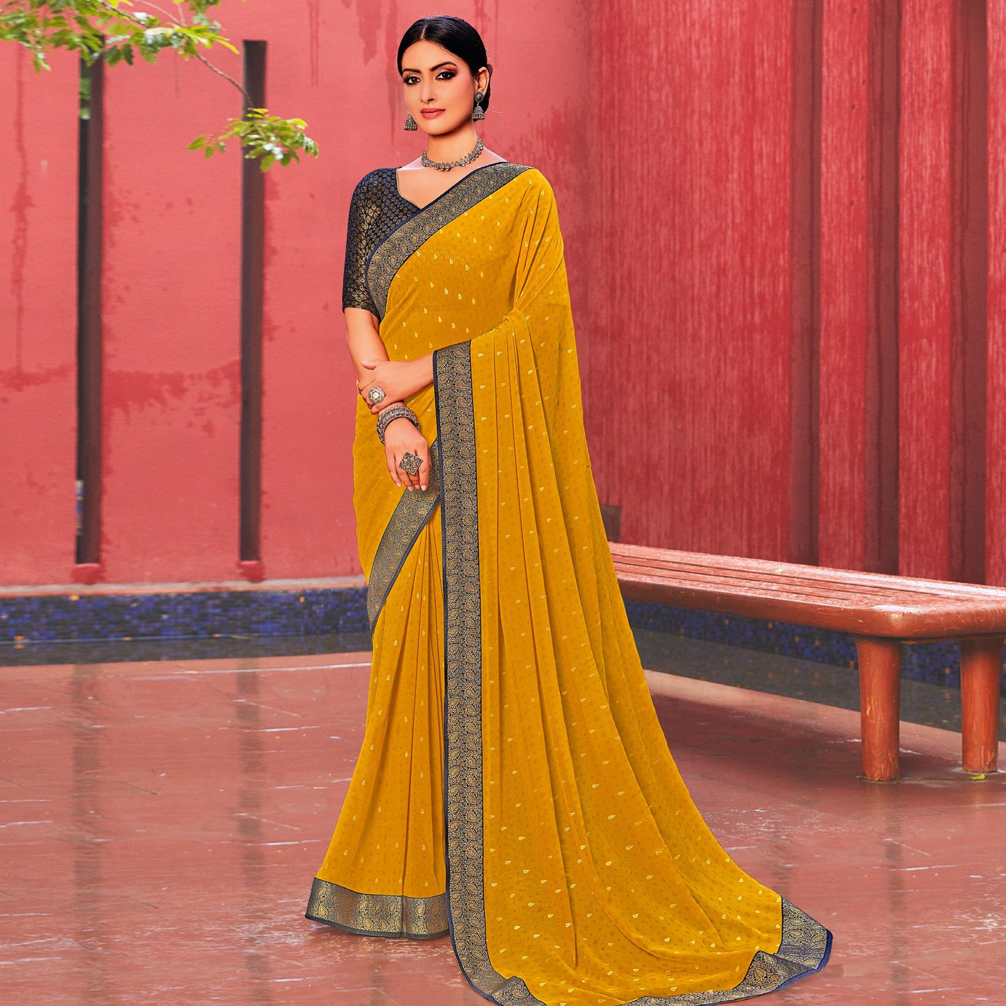 Yellow Festive Wear Woven Georgette  Saree - Peachmode
