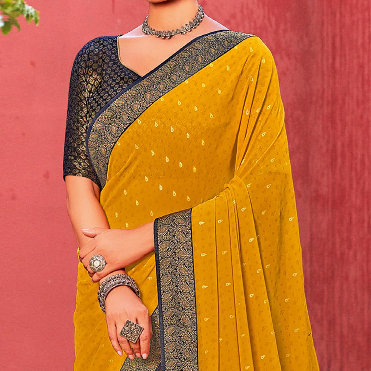 Yellow Festive Wear Woven Georgette  Saree - Peachmode