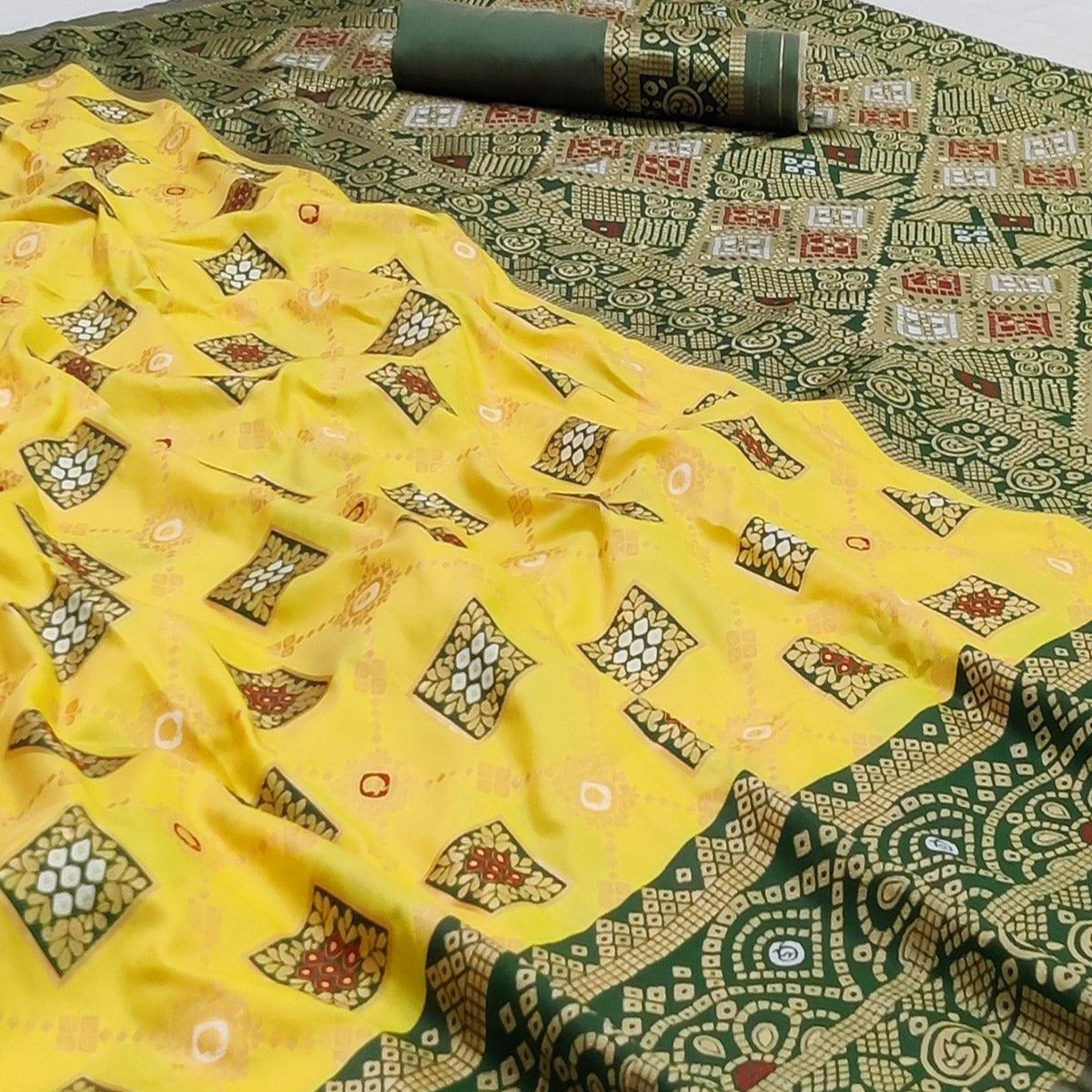 Yellow Festive Wear Woven Heavy Silk Saree - Peachmode
