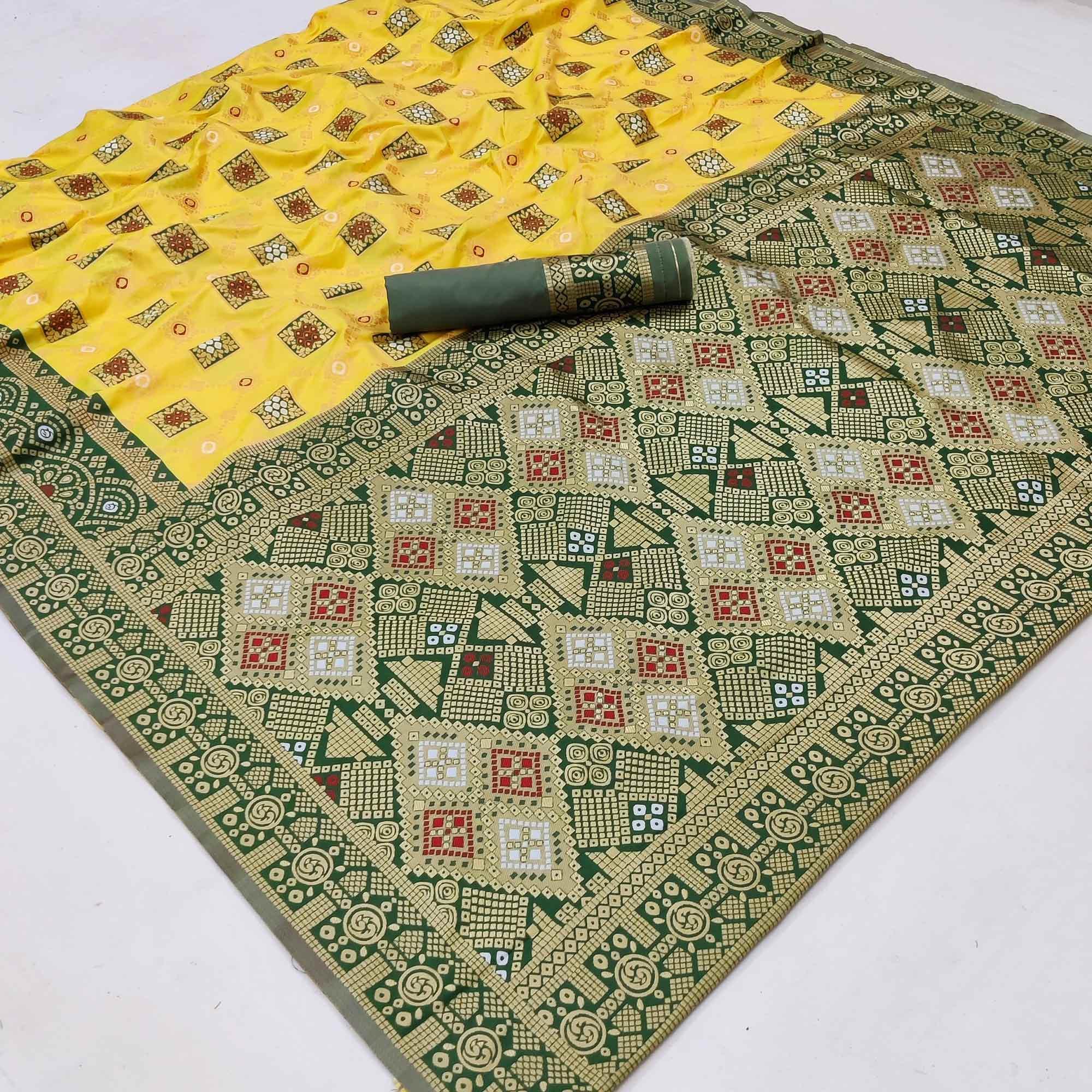 Yellow Festive Wear Woven Heavy Silk Saree - Peachmode
