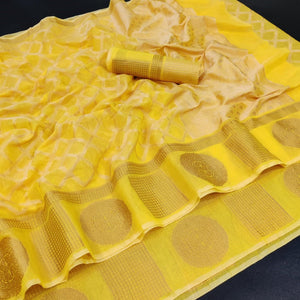 Yellow Festive Wear Woven Jacquard Banarasi Saree - Peachmode