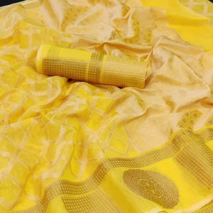 Yellow Festive Wear Woven Jacquard Banarasi Saree - Peachmode