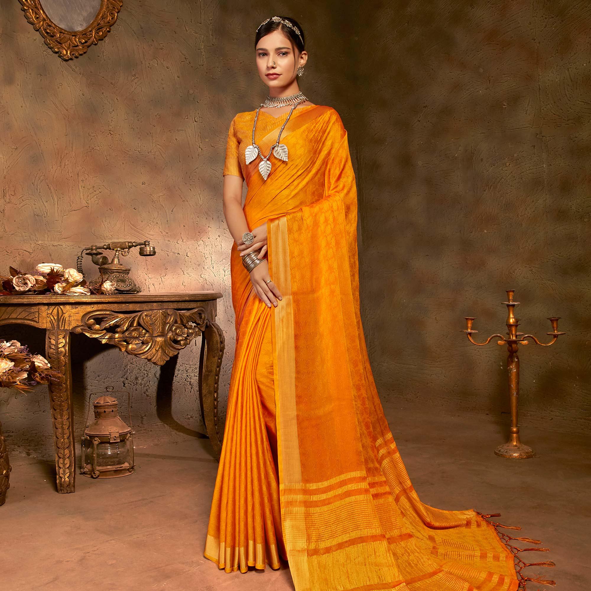 Yellow Festive Wear Woven Jacquard Saree - Peachmode