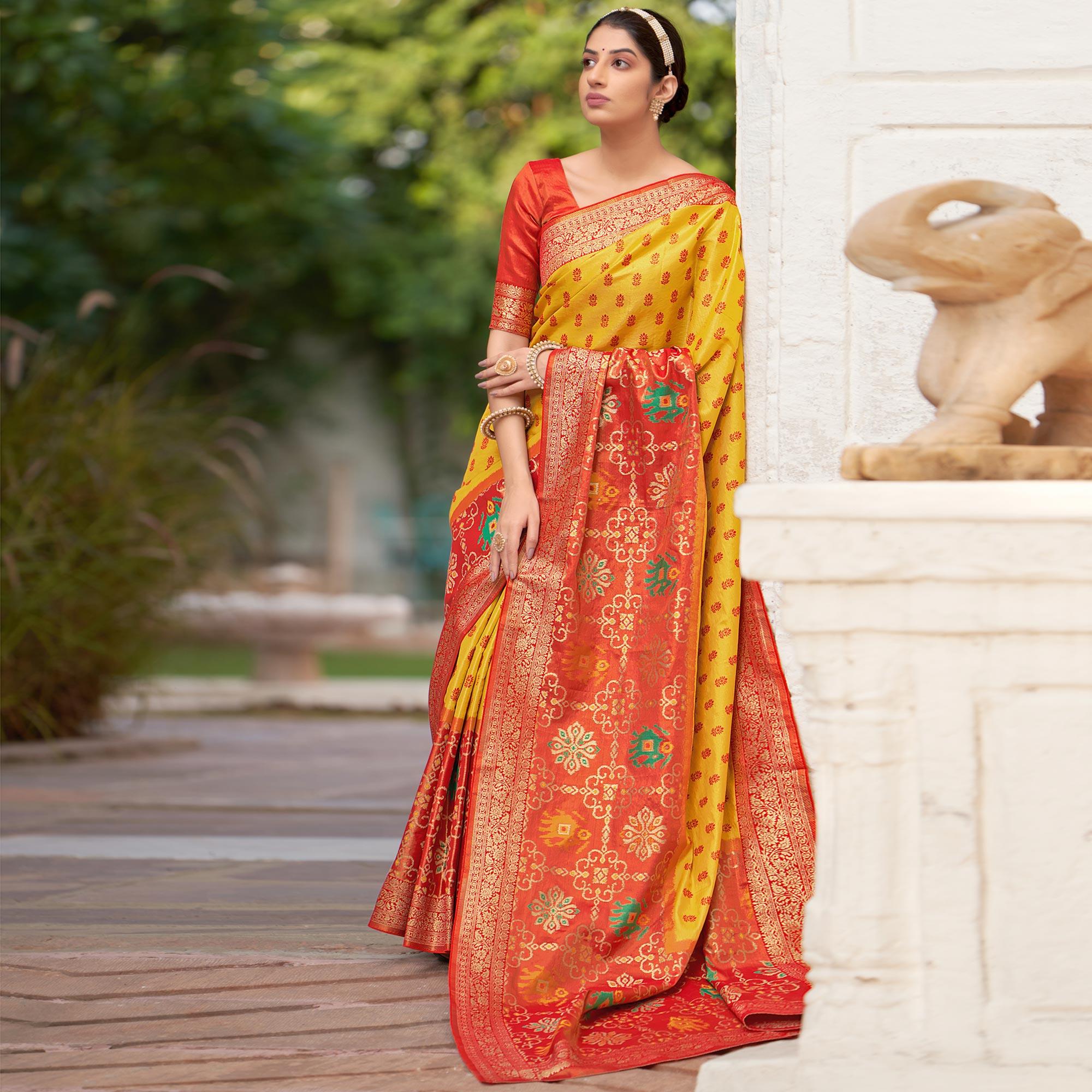 Yellow Festive Wear Woven Kanjivaram Silk Saree - Peachmode