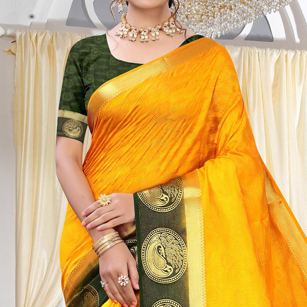 Yellow Festive Wear Woven Kanjiwaram Art Silk Saree - Peachmode