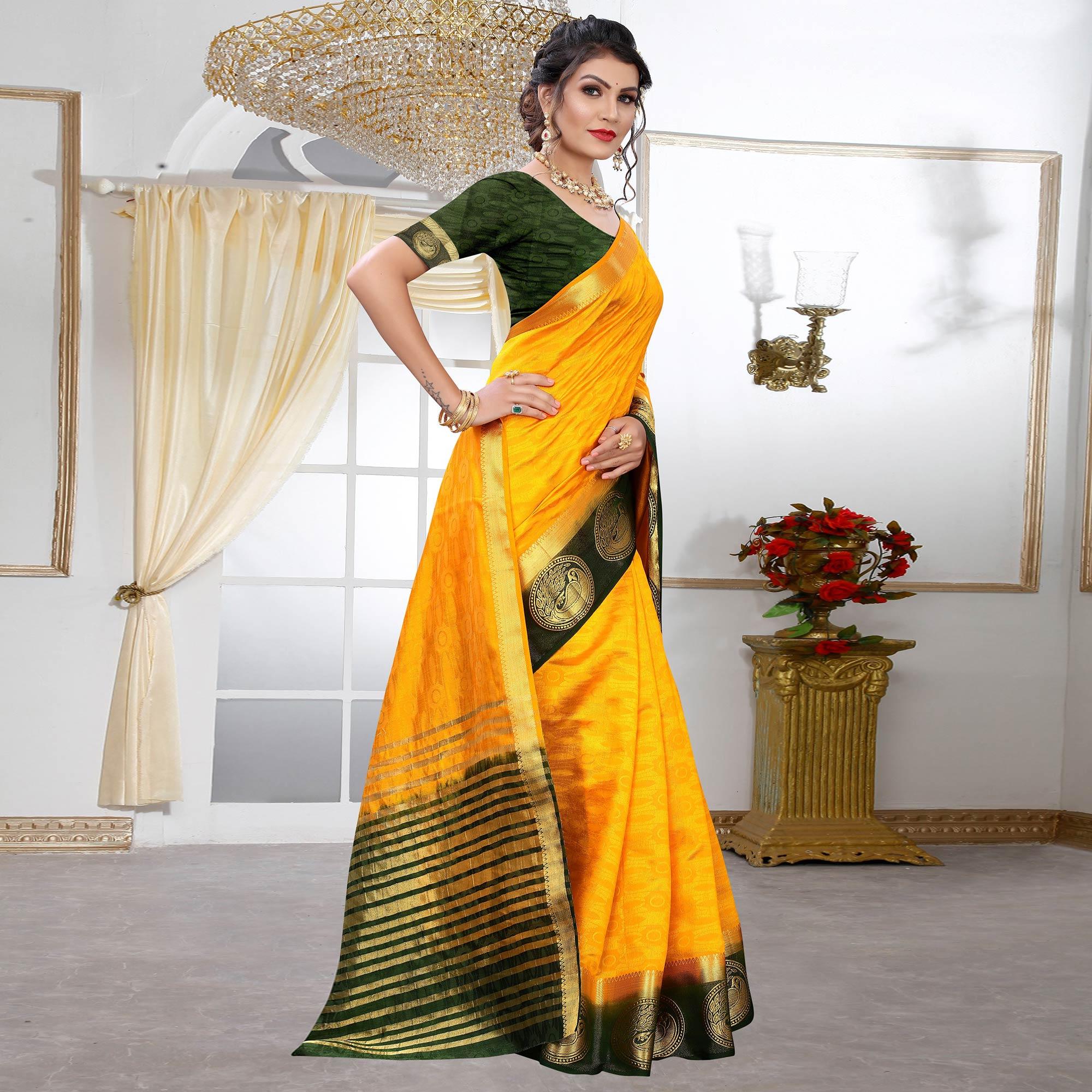 Yellow Festive Wear Woven Kanjiwaram Art Silk Saree - Peachmode