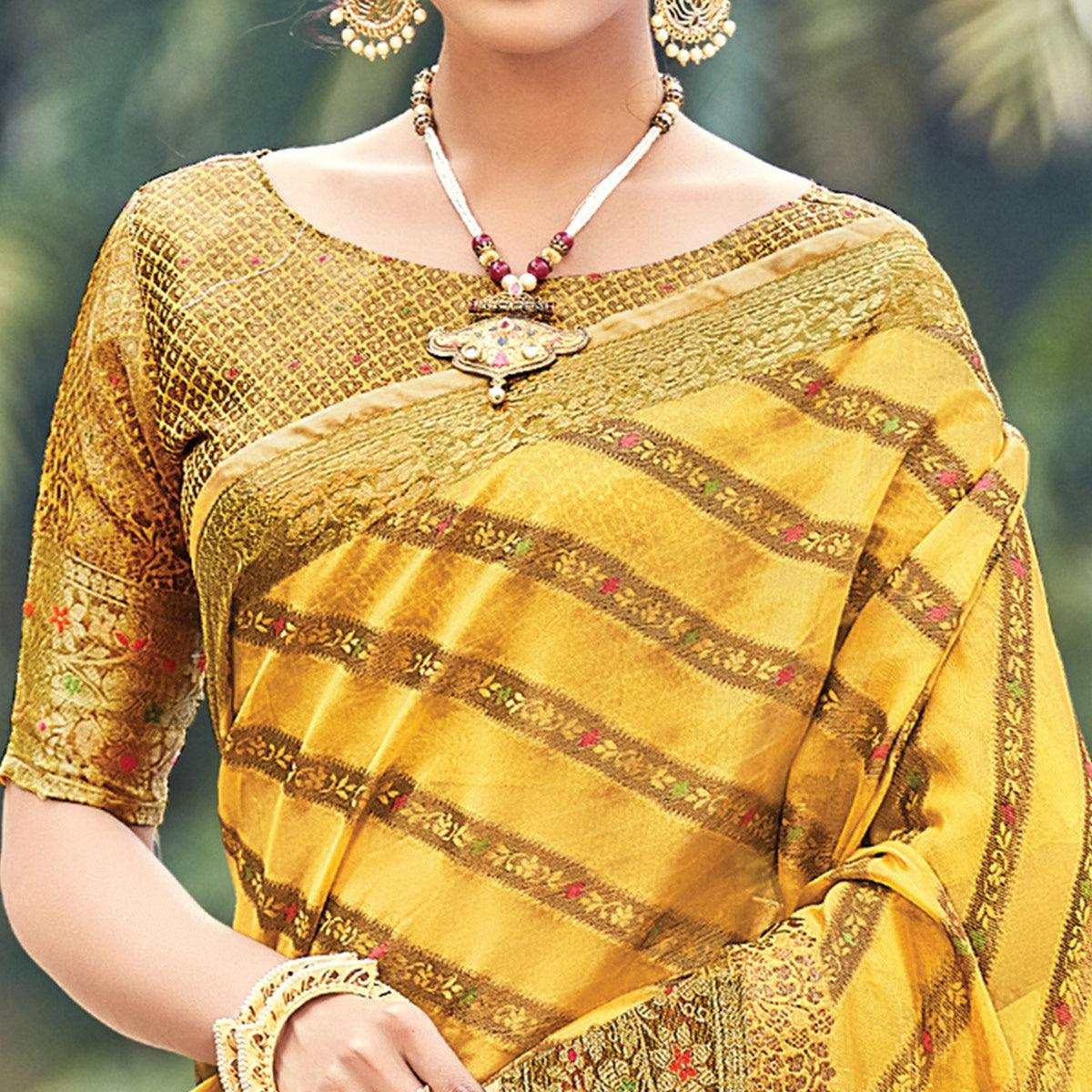 Yellow Festive Wear Woven Organza Saree - Peachmode