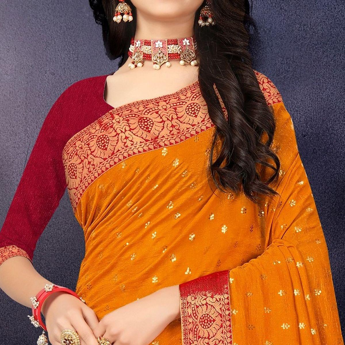 Yellow Festive Wear Woven Silk Designer Saree - Peachmode