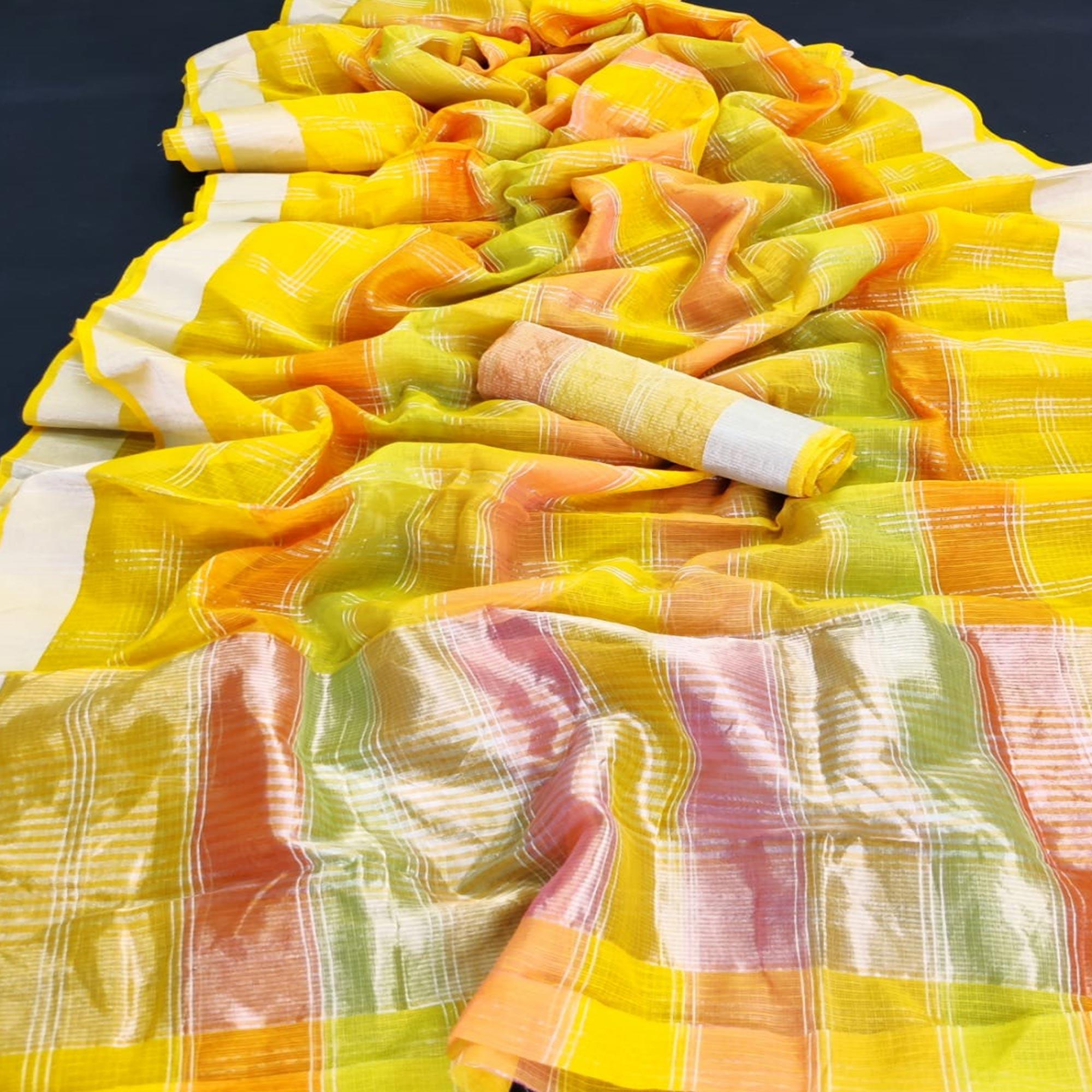 Yellow Festive Wear Woven Silk Saree - Peachmode