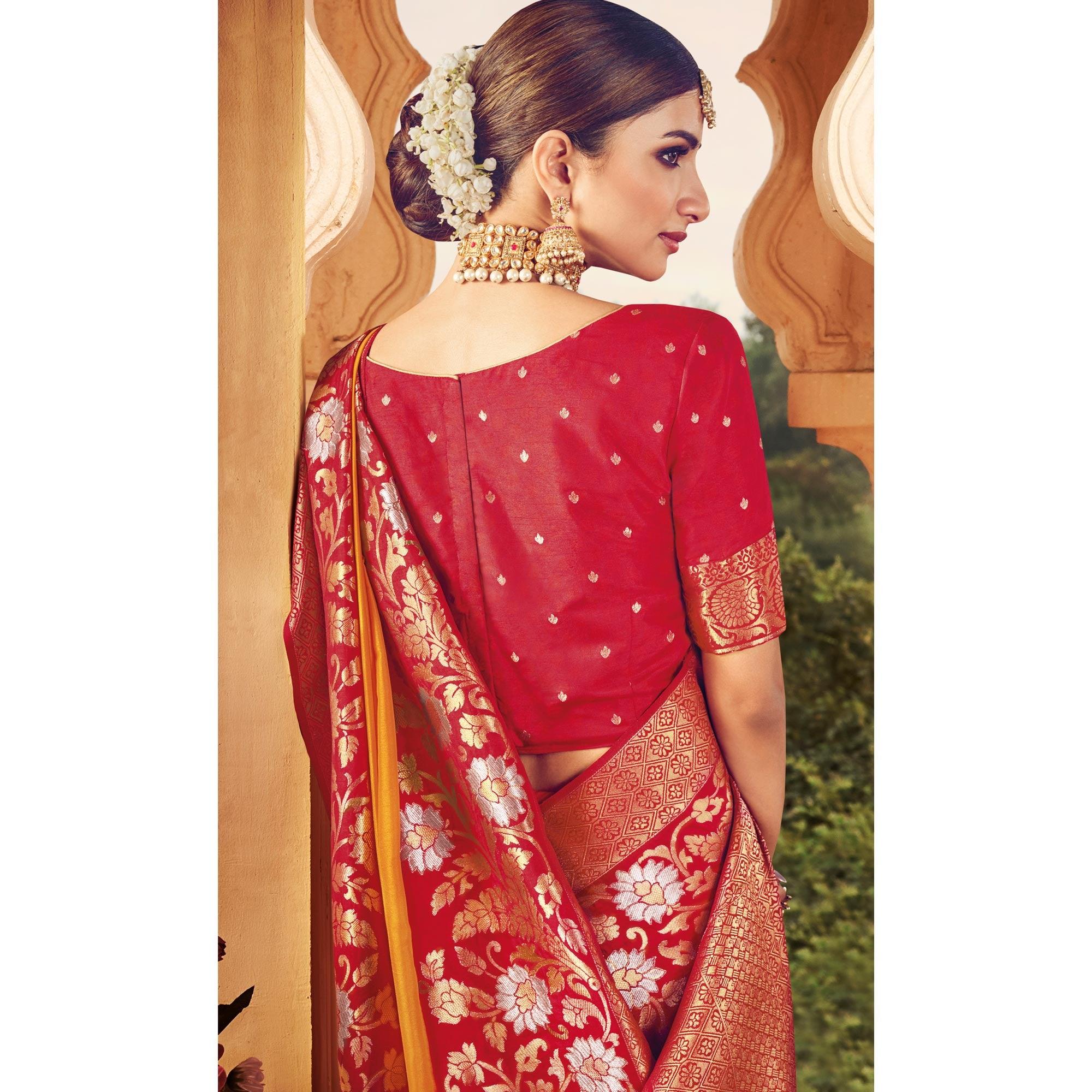 Yellow Festive Wear Woven Silk Saree - Peachmode