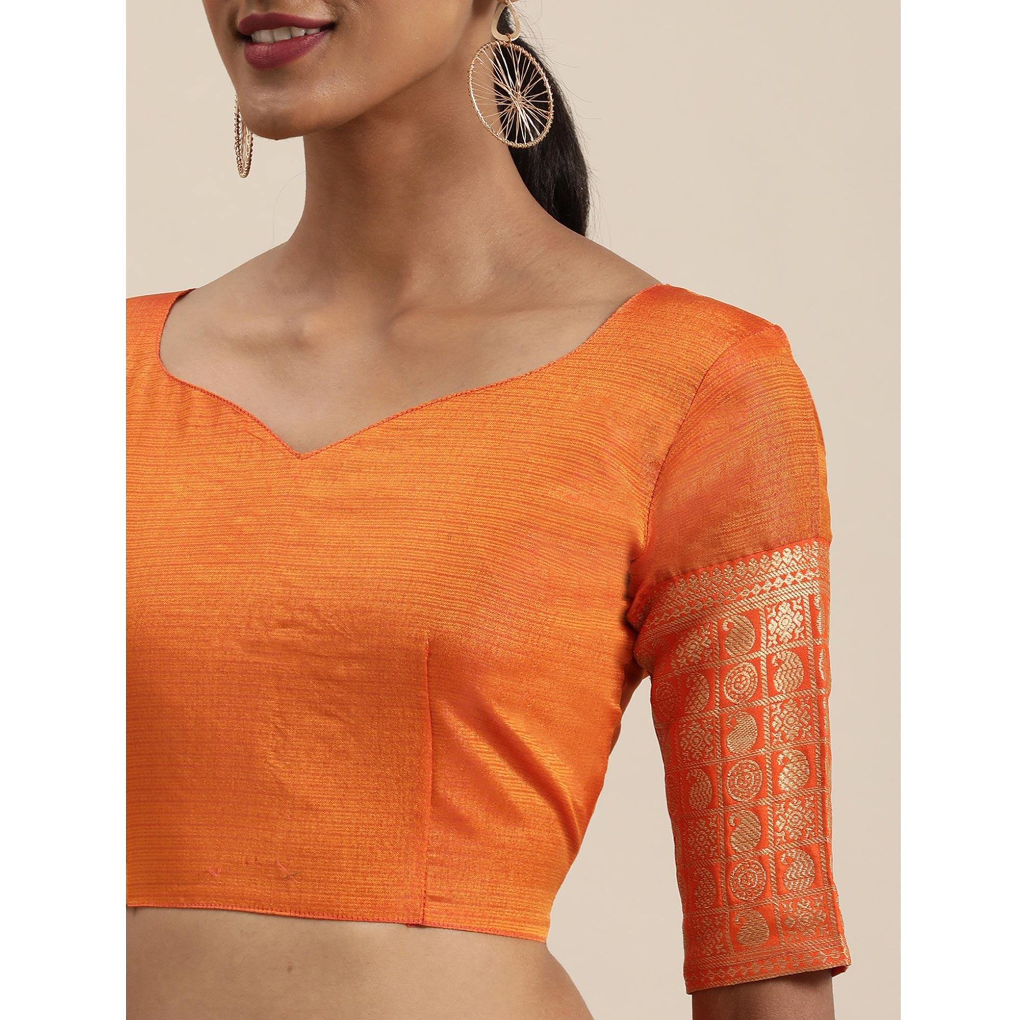 Yellow Festive Wear Woven Silk Saree With Jacquard Border - Peachmode