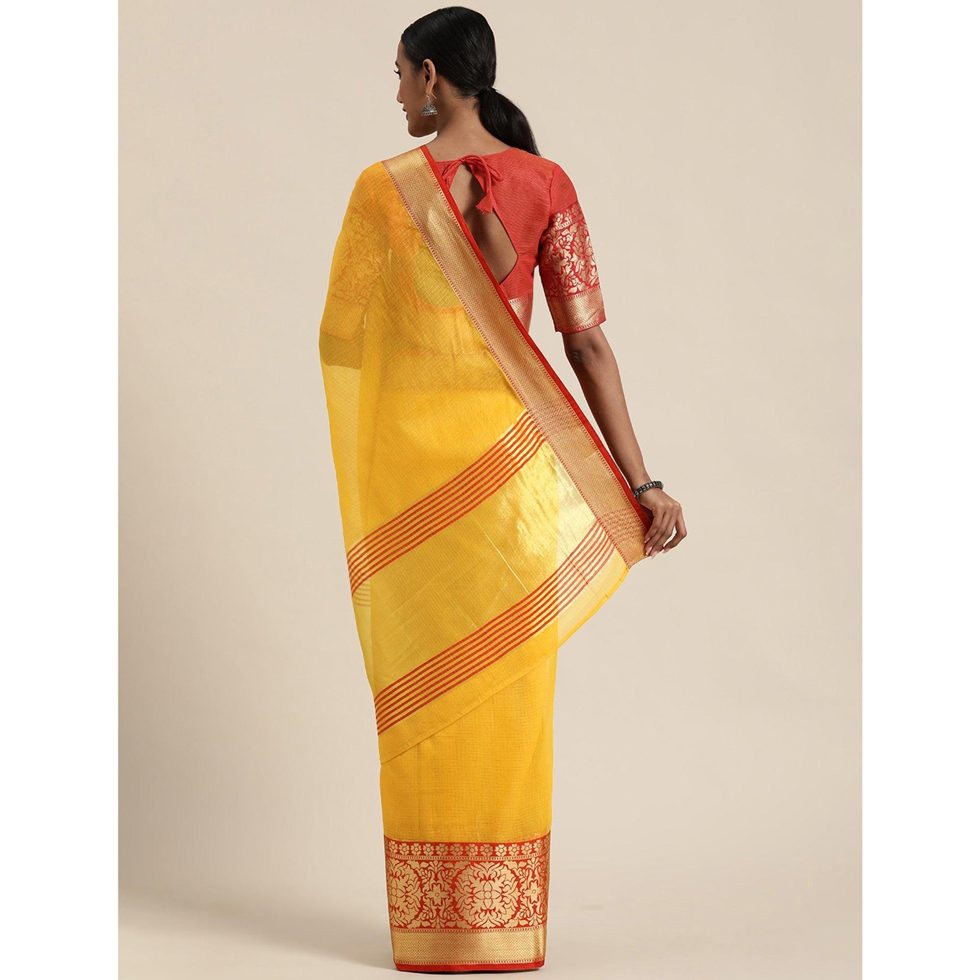 Yellow Festive Wear Woven Silk Saree With Jacquard Border - Peachmode