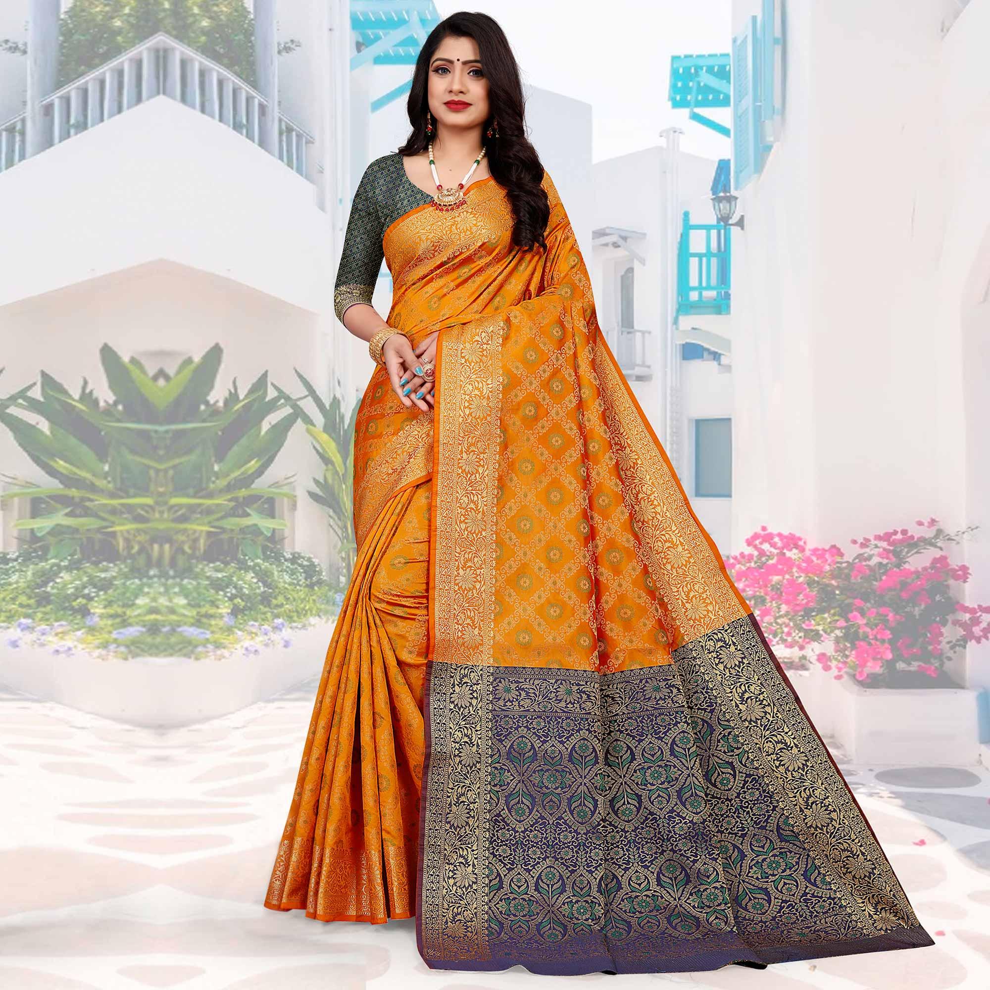 Yellow Festive Wear Woven Silk Saree With Patola Rich Pallu - Peachmode