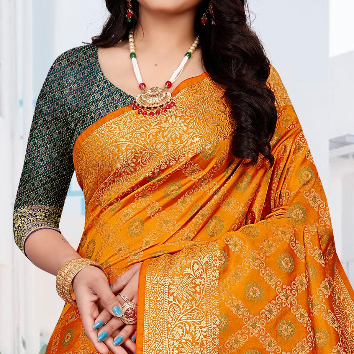 Yellow Festive Wear Woven Silk Saree With Patola Rich Pallu - Peachmode