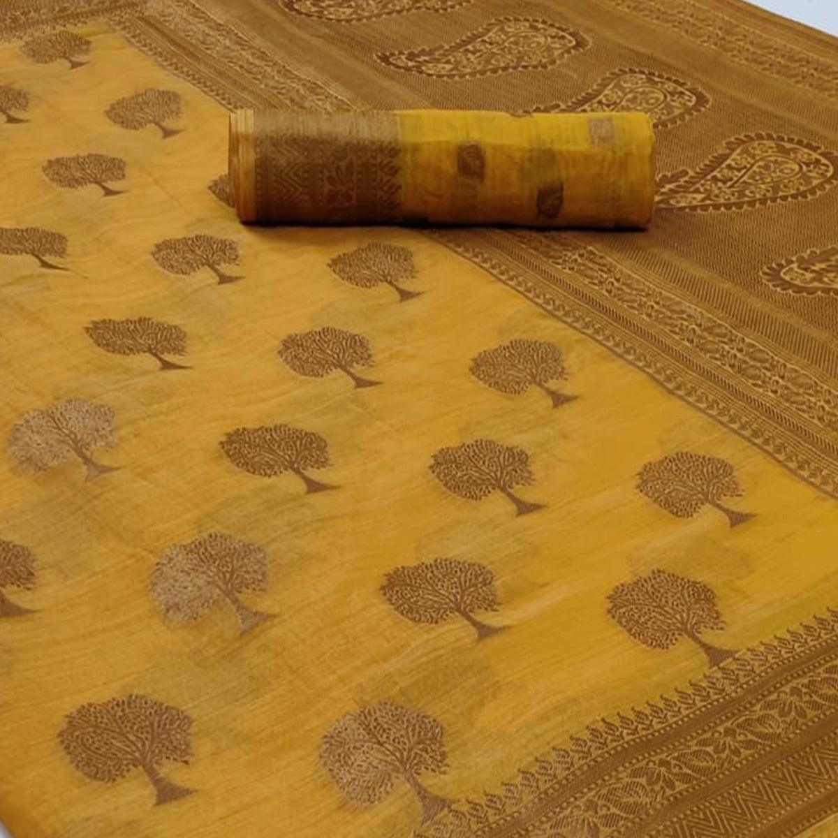 Yellow Festive Wear Woven Soft Organza Saree - Peachmode