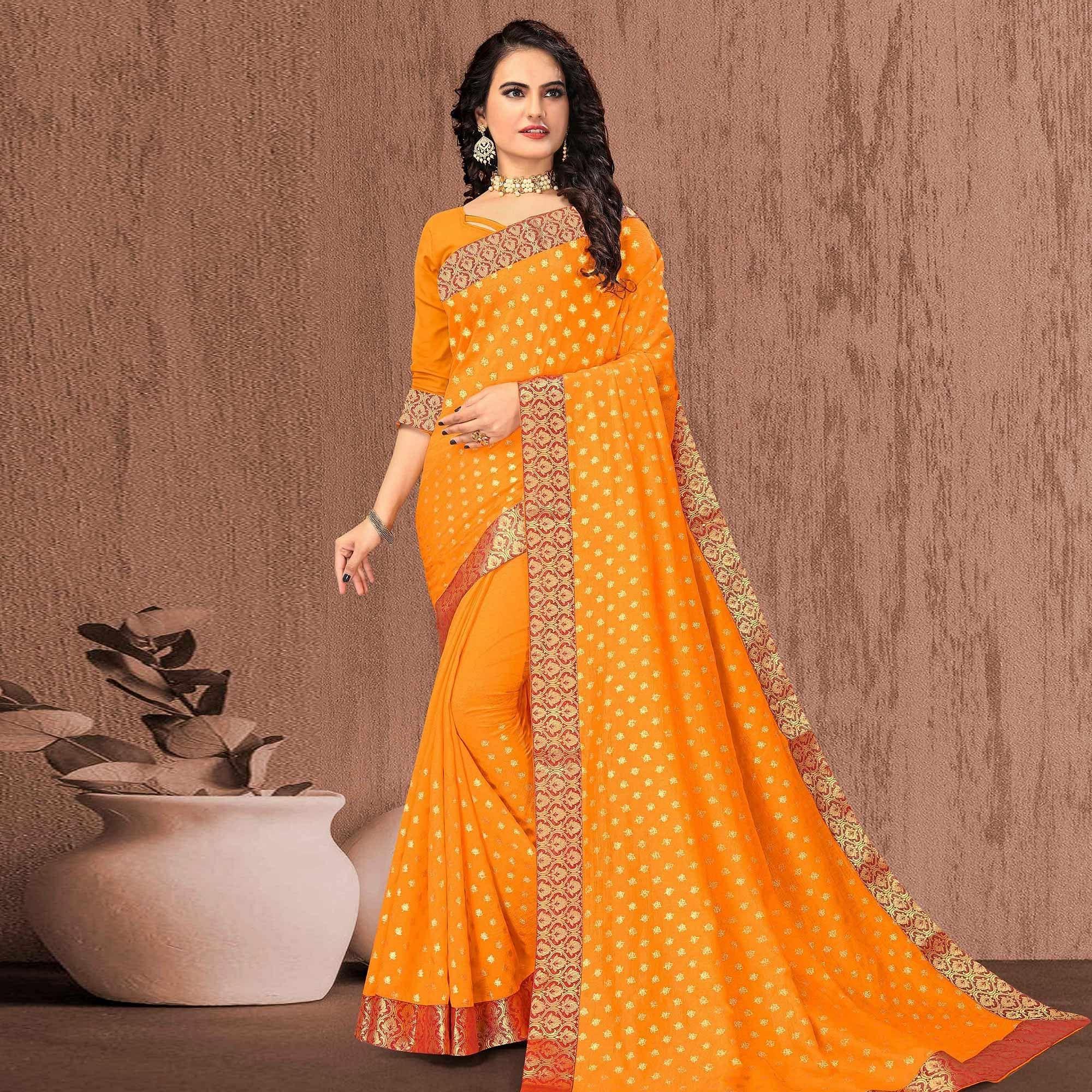 Yellow Festive Wear Woven Vichitra Silk Saree - Peachmode
