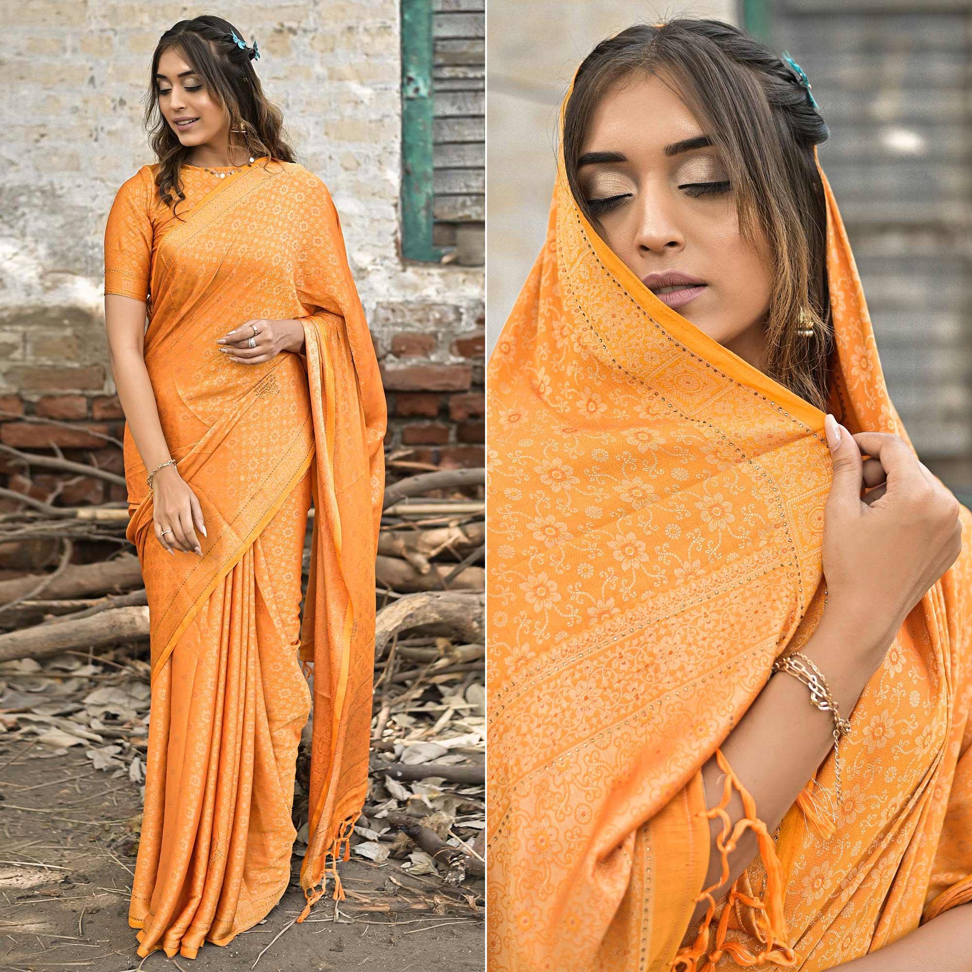 Yellow Festive Wear Woven With Swarovski Art Silk Saree - Peachmode