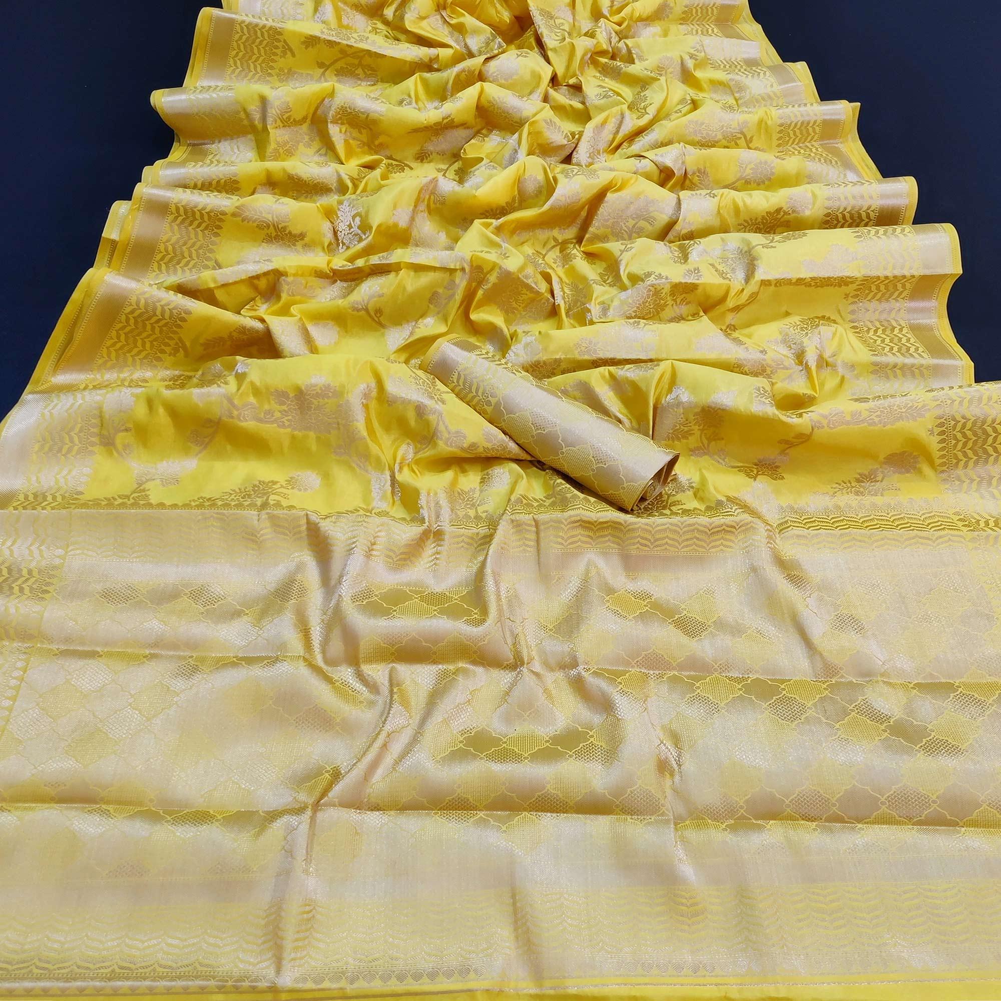 Yellow Festive Wear Zari Woven Art Silk Saree - Peachmode