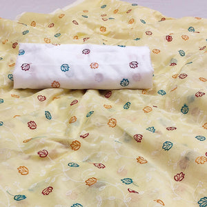 Yellow Floral Embroidered Chanderi Saree - Peachmode