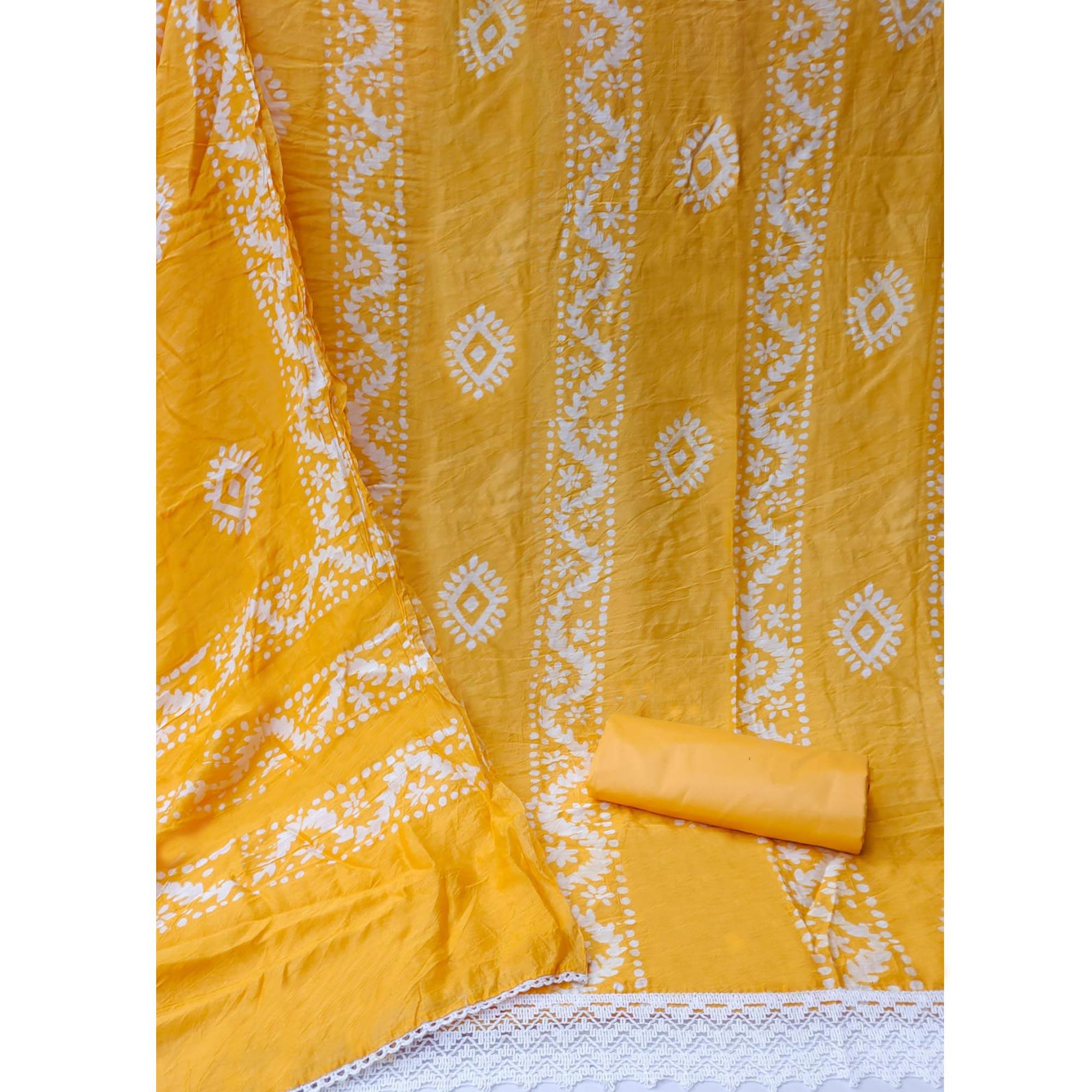 Yellow Floral Printed Chanderi Dress Material - Peachmode