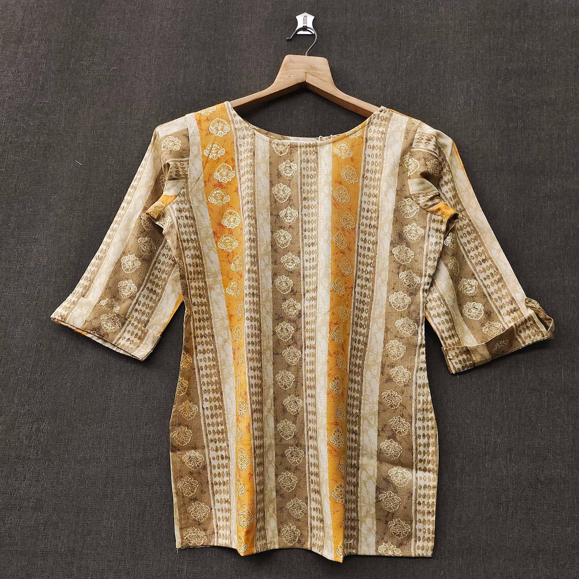 Yellow Floral Printed Rayon Top - Peachmode