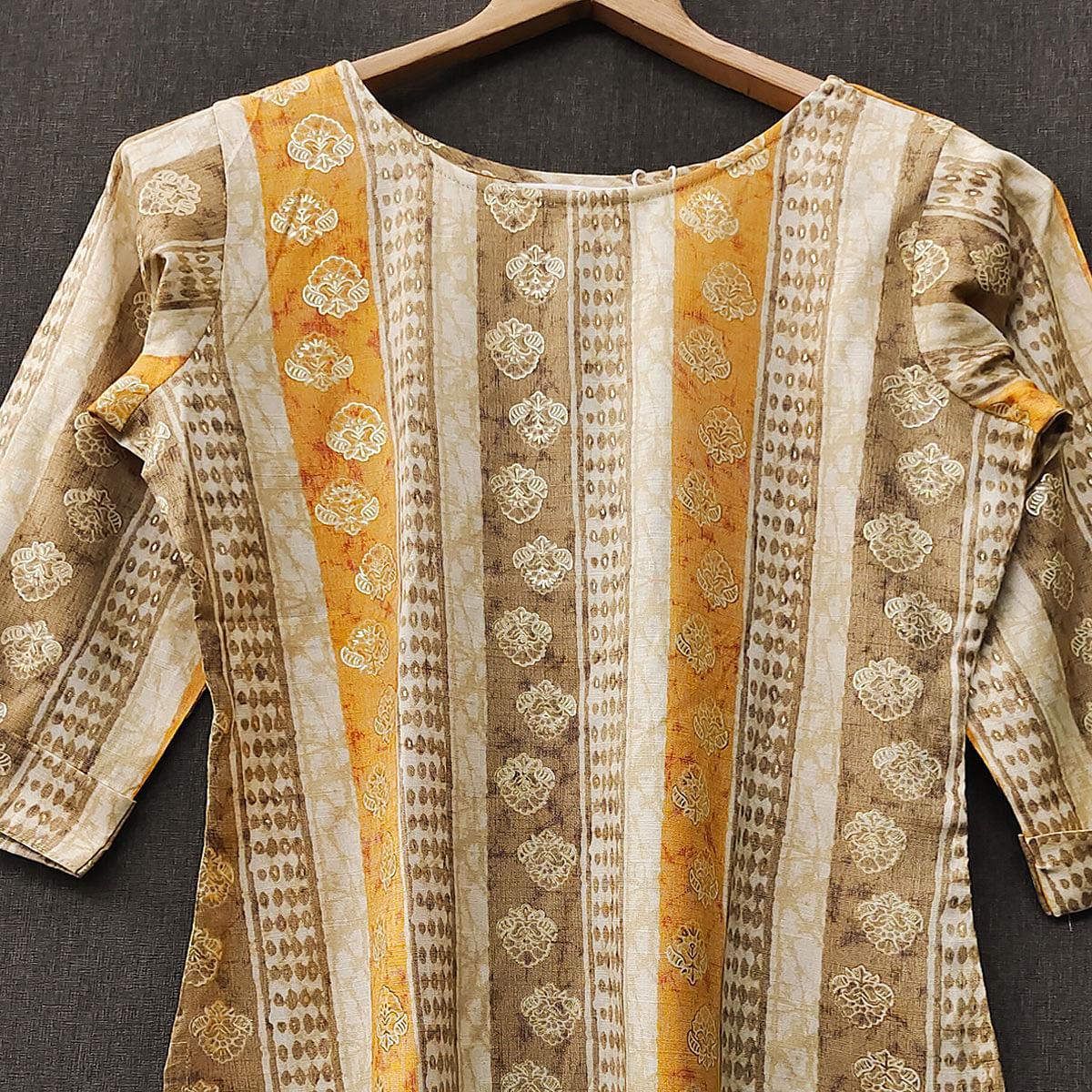 Yellow Floral Printed Rayon Top - Peachmode