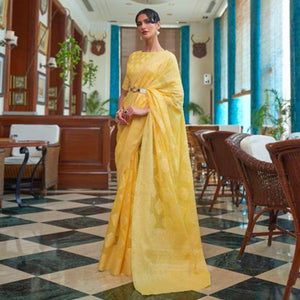 Yellow Lucknowi Work Chanderi Saree - Peachmode